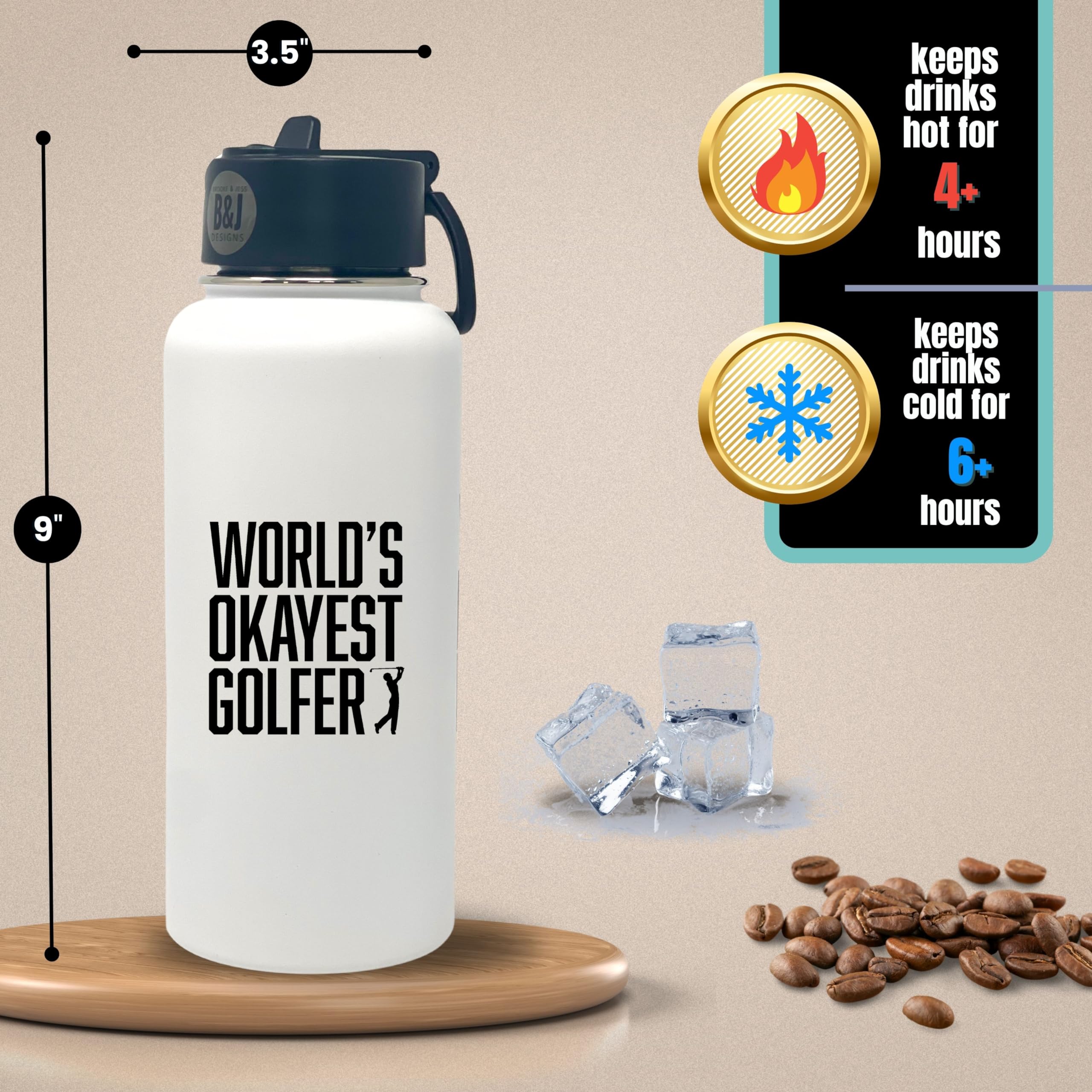 Brooke & Jess Designs - World'S Okayest Golfer 32 Oz Multipurpose Insulated Water Bottle Tumbler Travel Coffee Mug - Golf Gifts