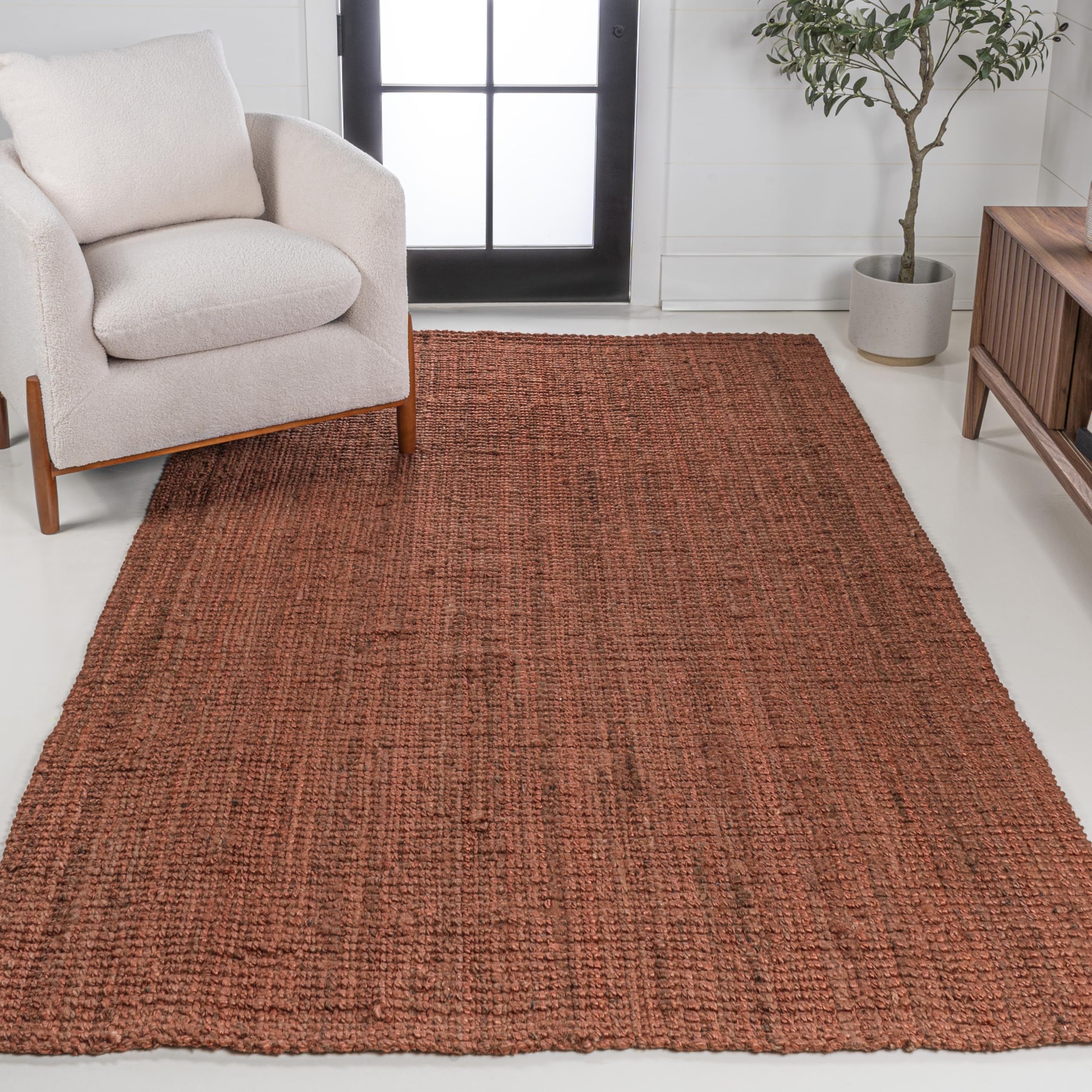 JONATHAN Y NRF102F-8 Pata Hand Woven Chunky Jute Terracotta 8 ft. x 10 ft. Area Rug Rustic, Vintage, Industrial, Perfect for Bed