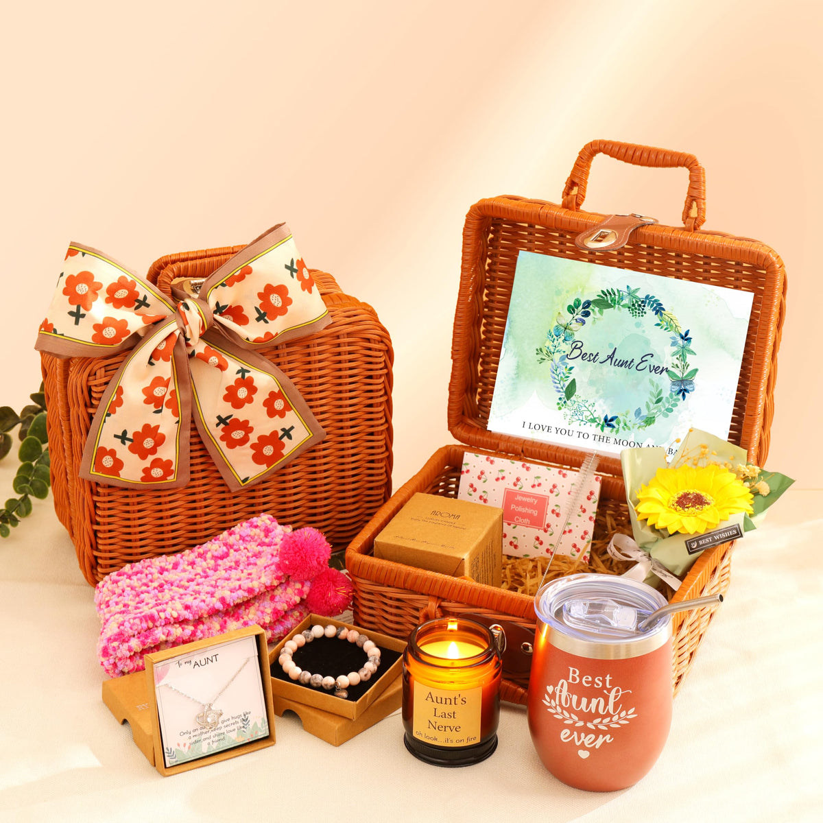 Mother's Day Gifts for Aunt,Auntie Gifts From Niece/Nephew,Unique Basket Birthday Gift Box for Aunt,Aunt Gifts Set for Aunt to b