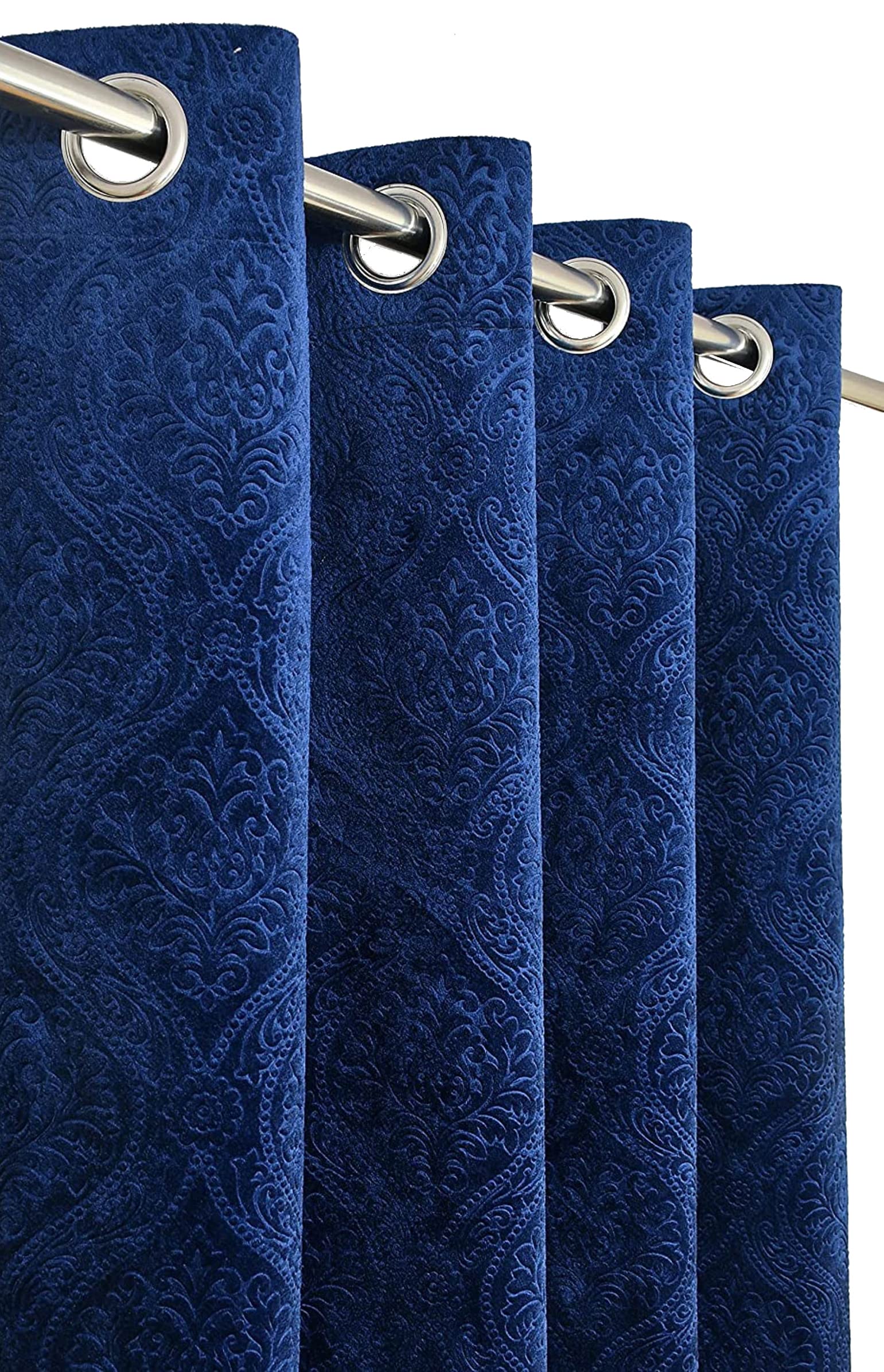 Kiara Creations Velvet Emboss Damas Room Darkening Grommet Curtains For Long Door 8 Feet (Pack Of 1) Blue