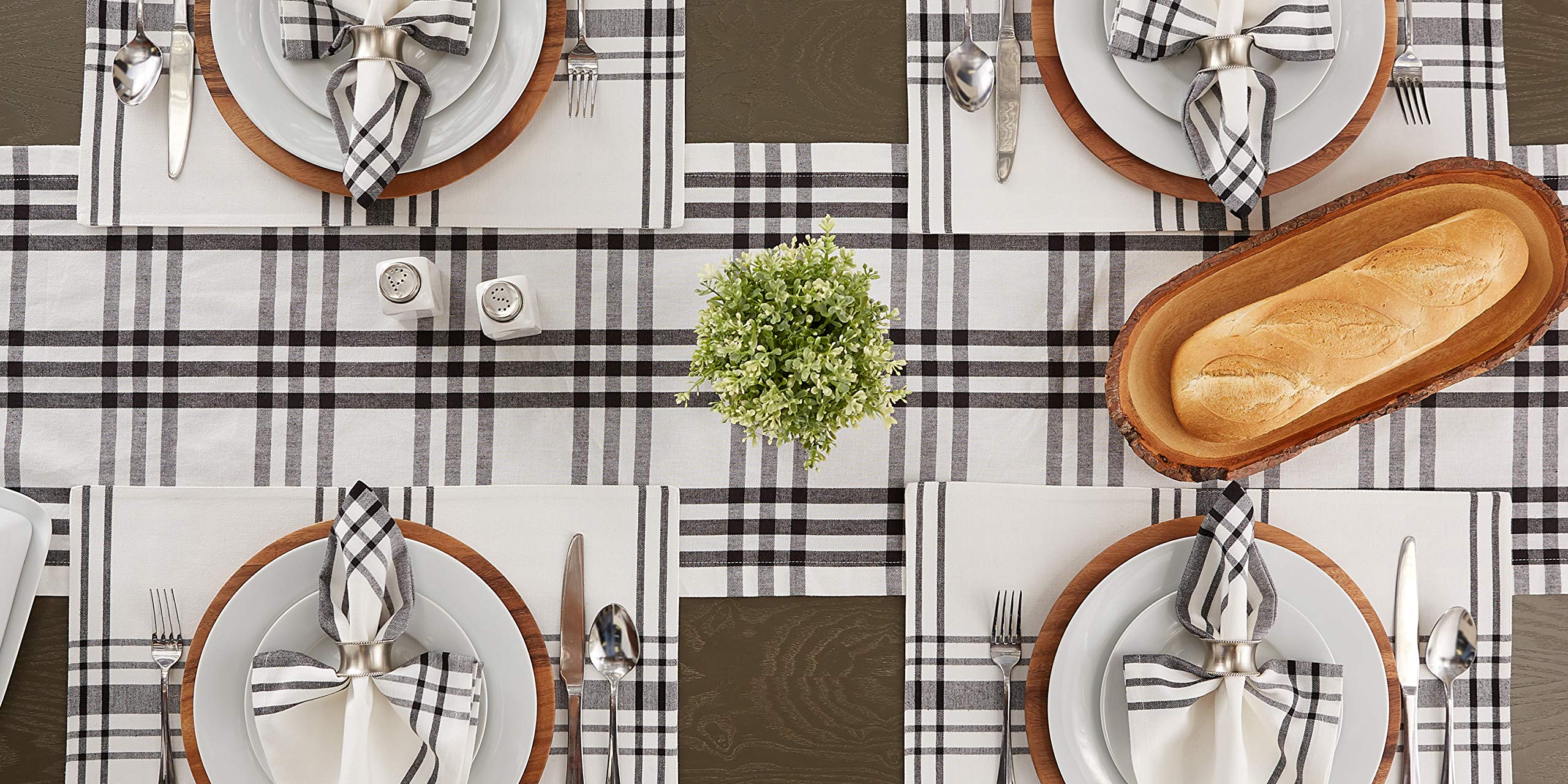Dii Home Sweet Farmhouse Plaid Tabletop Collection, Table Runner, 14X72, Black