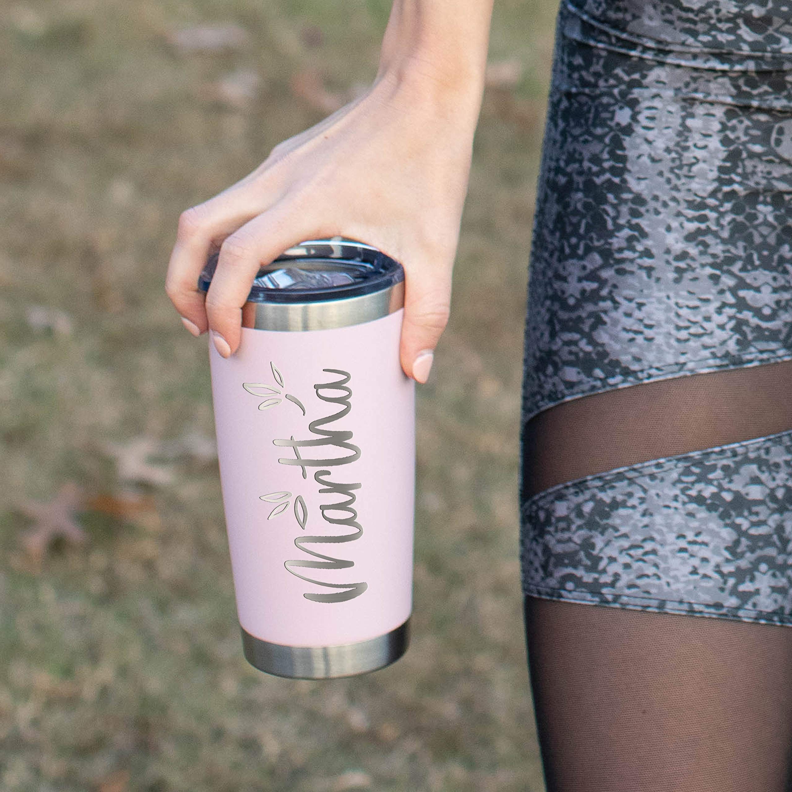 Personalized Tumblers W/Lid - 20 Or 30 Oz Rose Gold - Vacuum Insulated Travel Coffee Mugs - Stainless Steel Double Wall Tumbler