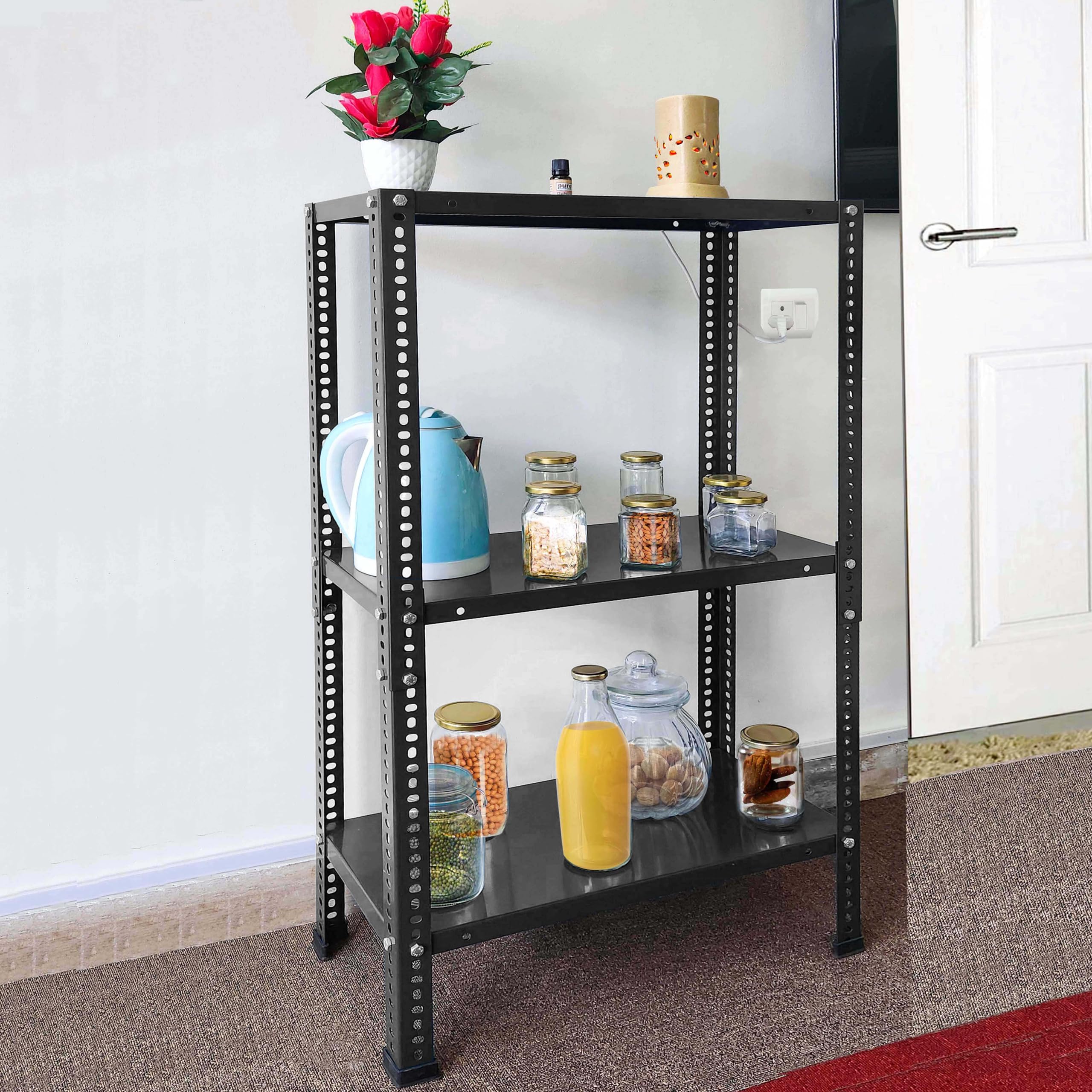 Pure Source India Iron Matte Finish Adjustable Display Rack For Home Office & Gym Use (3 Ft, 3 Shelf)
