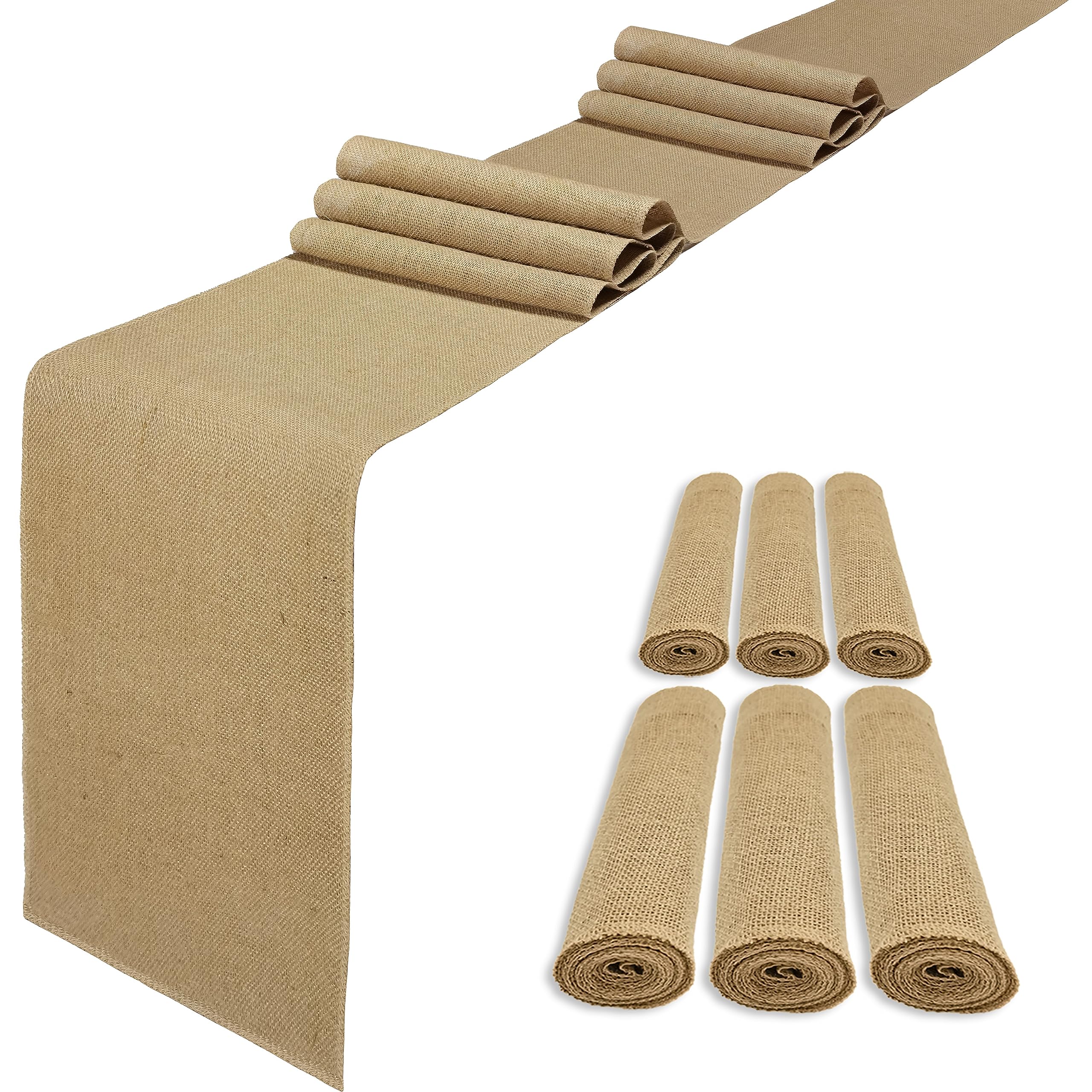 Wlirantim 6 Pack 12 x 120 Inch Burlap Table Runners, Natural Rustic Jute Runner Bulk for Western Wedding Decorations,Farmhouse S