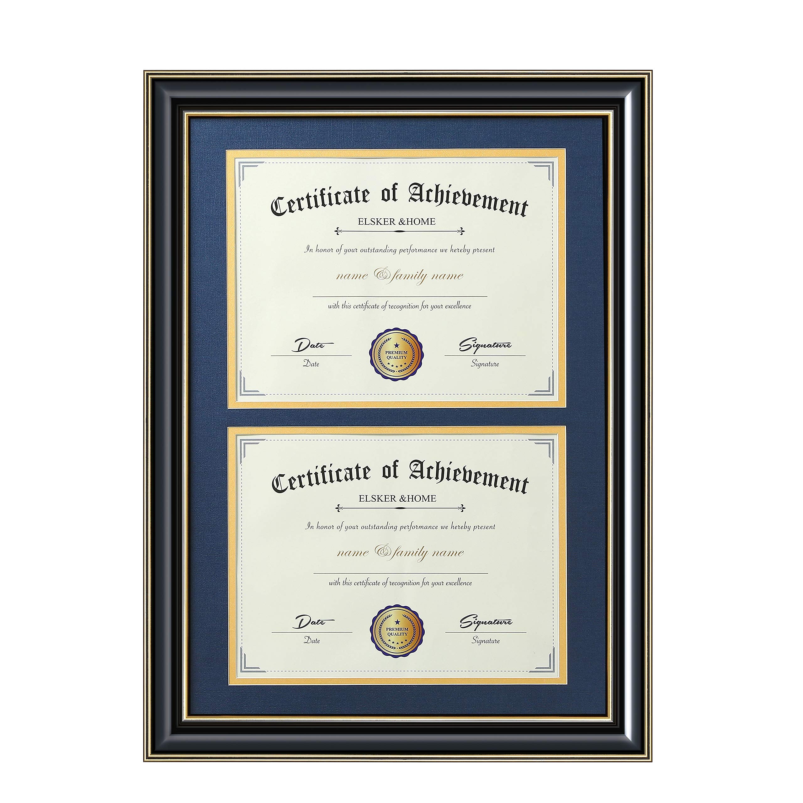 ELSKER&HOME Double Diploma Frame Wood-Made for Certificates&Document for Two 8.5x11 Inch with Mat and 13.5x20 Inch Without Mat f