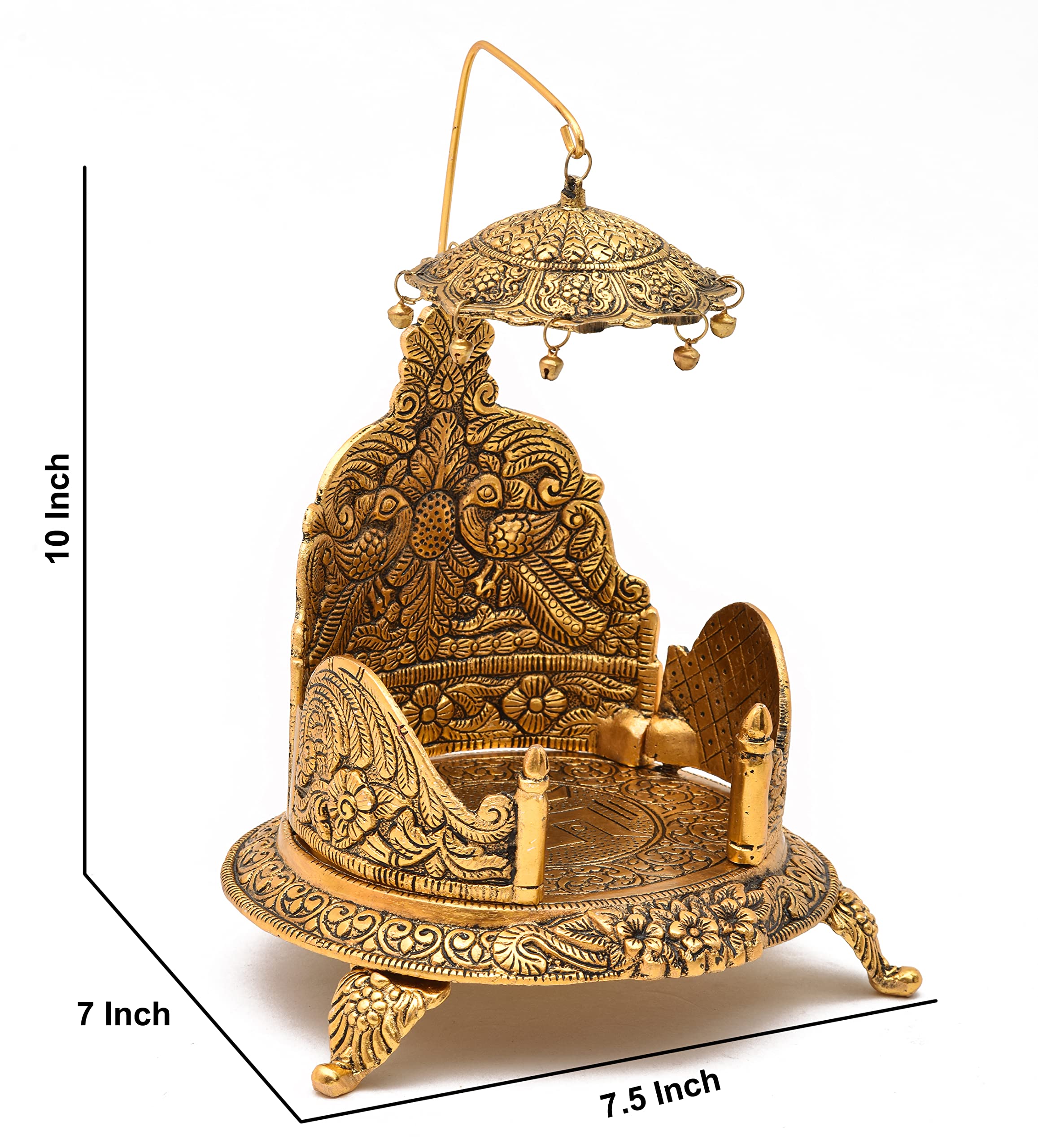 Nirmal Handicraft Gold Metal Handicraft Pooja Jhula | Swing| Palana | Ladoo Gopal Singhasan |Nand Gopal Palana | Hindola For Lad