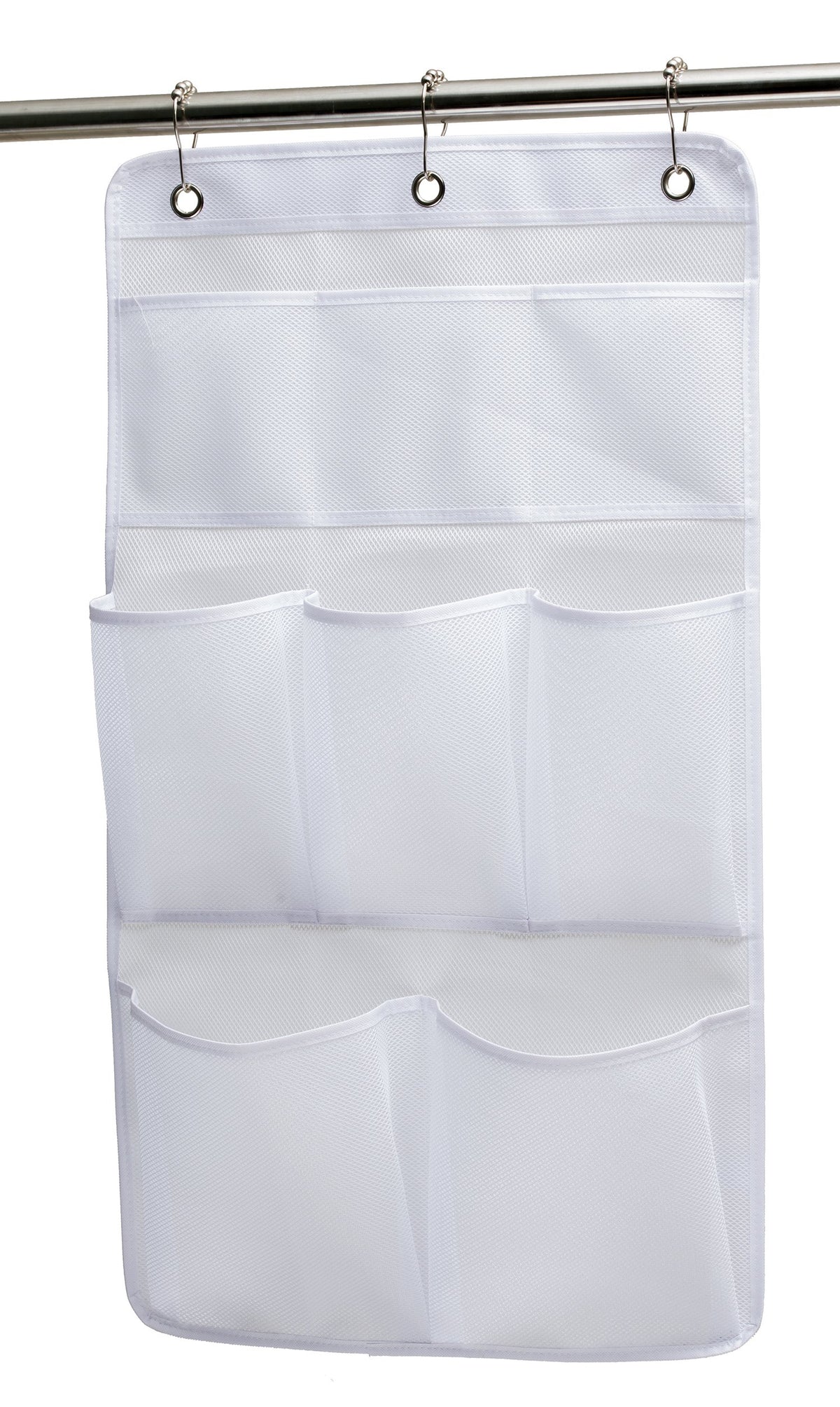 Kimbora Mesh Shower Organizer Hanging Bathroom Caddy 8 Pockets Hang Curtain Rod With 3 Rings