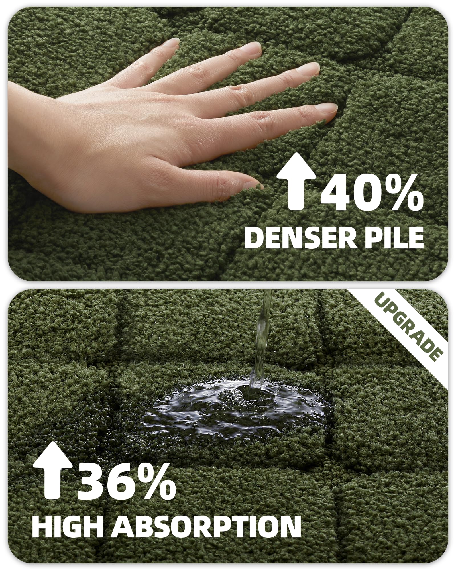 Color&Geometry Green Bath Mat Non Slip Washable- 17''X30'' Luxury Absorbent Bath Mats For Bathroom, Sink, Bathtub, Thick Soft Sh