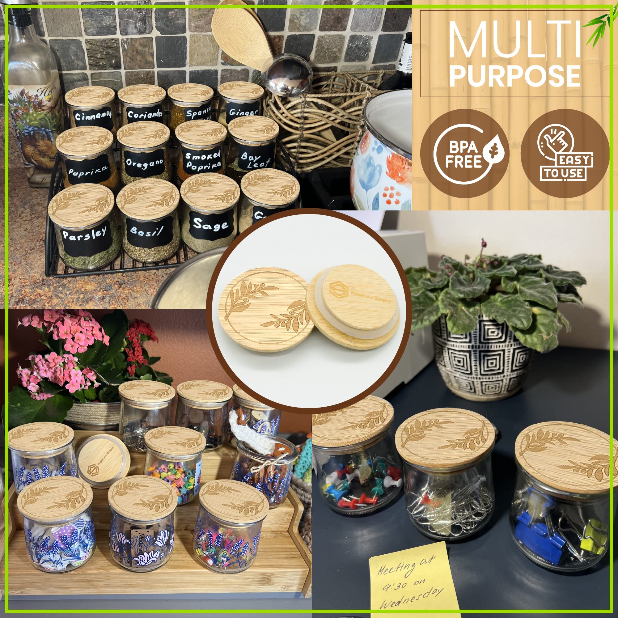 4-24 Lids With Olive Branches Design Or Choose Another Design | Reusable Bamboo Wood Lids For Yoplait Oui Yogurt Jars With Air-T