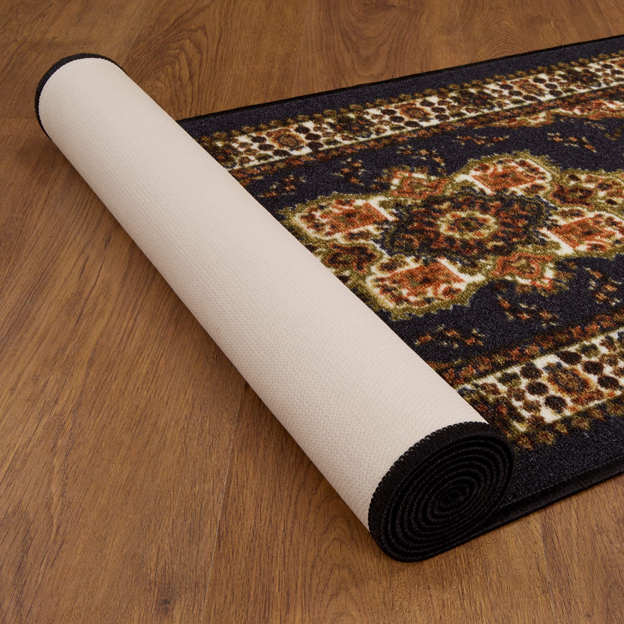 Antep Rugs Alfombras Oriental Traditional 2X10 Non-Skid (Non-Slip) Low Profile Pile Rubber Backing Indoor Area Runner Rugs (Blac