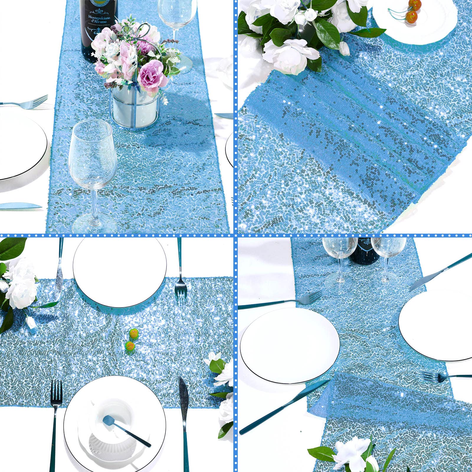 Tegeme 6 Pieces 12 X 108 Inches Sequin Table Runners Glitter Sequin Runner Rectangular Table Runner Cloth For Christmas New Year