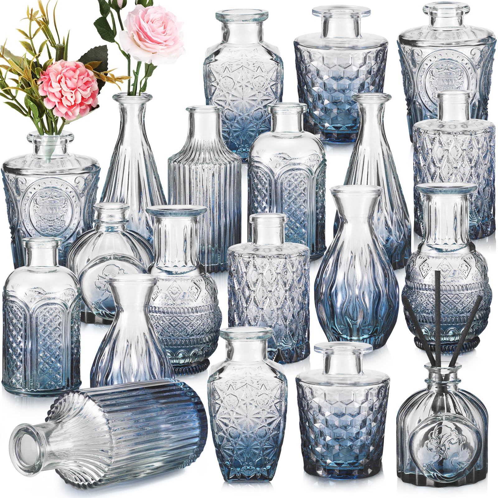 20 Pcs Glass Bud Vase Set Small Vases for Flowers Vintage Flower Vase in Bulk Cute Glass Vases for Centerpieces Rustic Decorativ