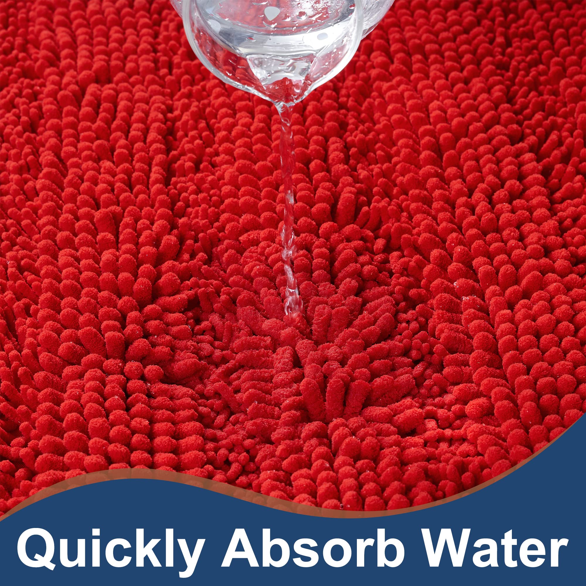 Floleopa Non Slip Thick Shaggy Chenille Red Bathroom Rug Sets 2 Piece, Thickened Hot Melt Rubber Bottom Bath Mats For Bathroom,