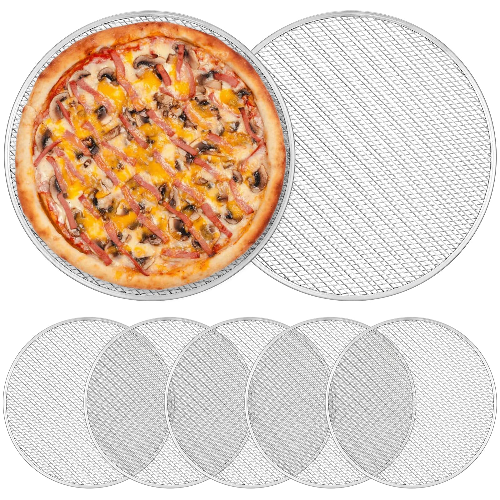 Kegeeei 5 Pcs 14 Inch Pizza Pan with Holes, Aluminum Mesh Pizza Screen & Seamless Tray for Oven, Nonstick Baking Sheet for Kitch