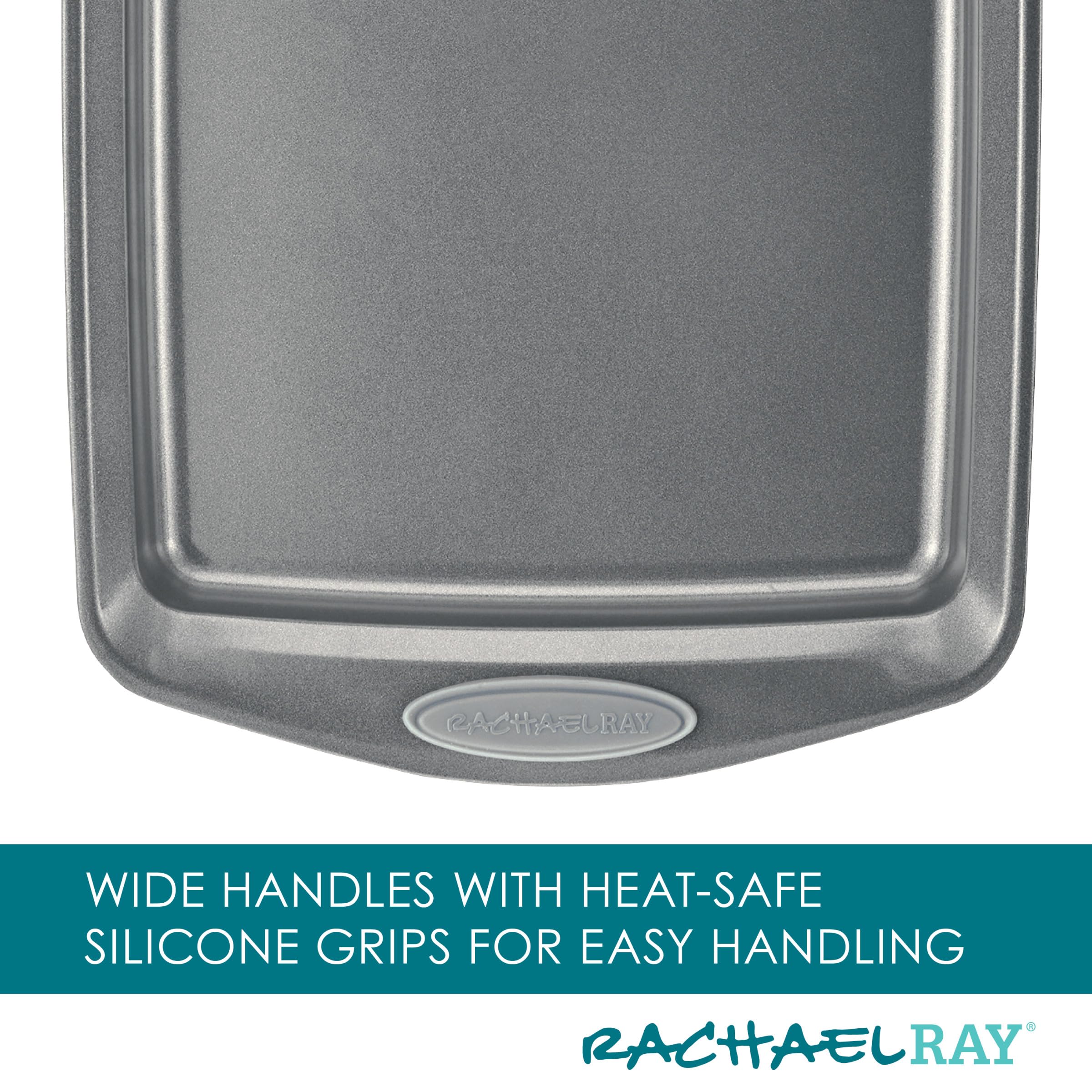 Rachael Ray Nonstick Bakeware Set, 3 Piece Cookie Sheets, Steel, Sea Salt Gray Grips, Model 47577