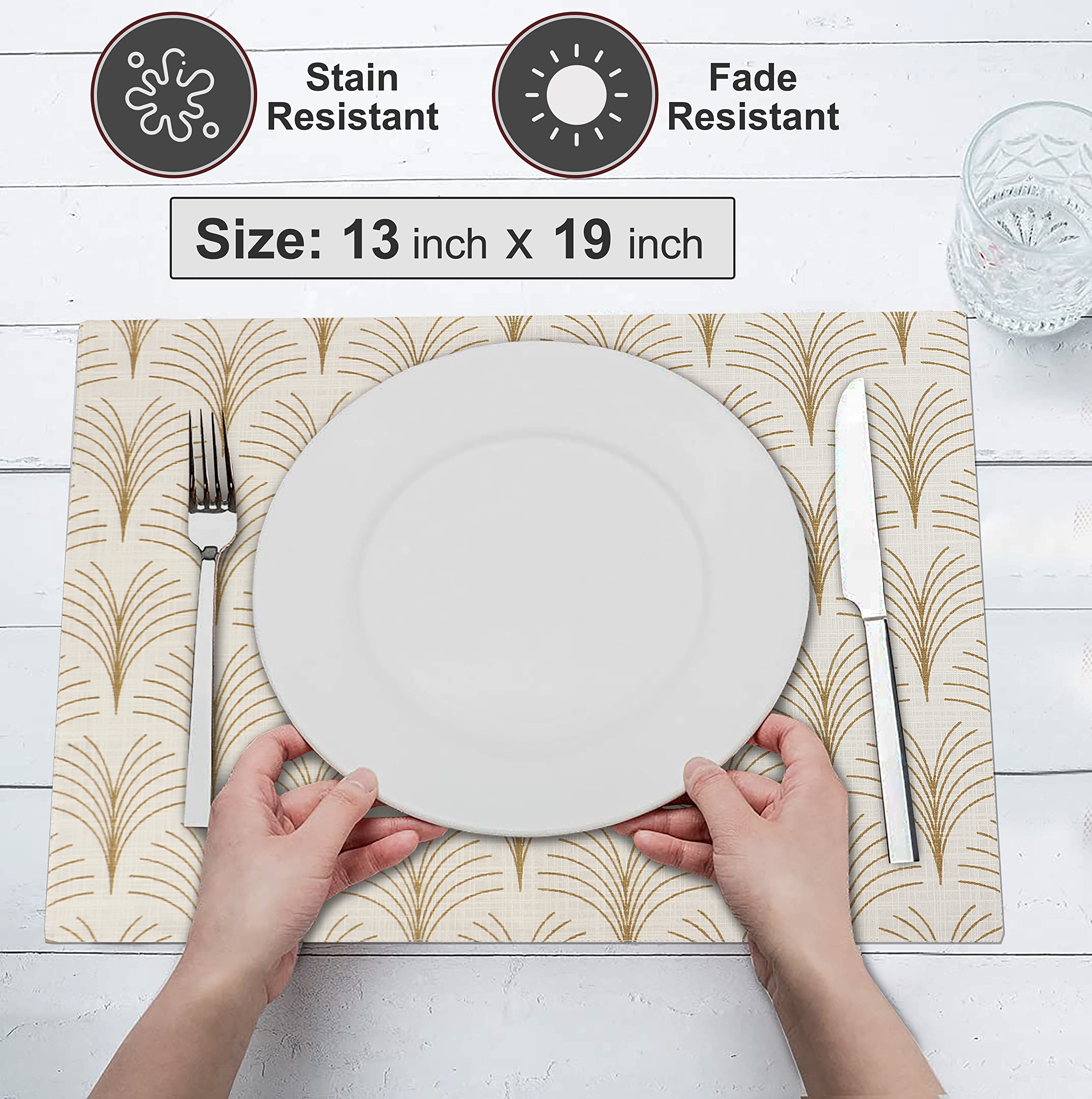 Ruvanti Placemats 100% Cotton 13 X 19 Inch, Dining Table Placemats Set Of 6, Modern Place Mats For Dining Table Decor, Kitchen A