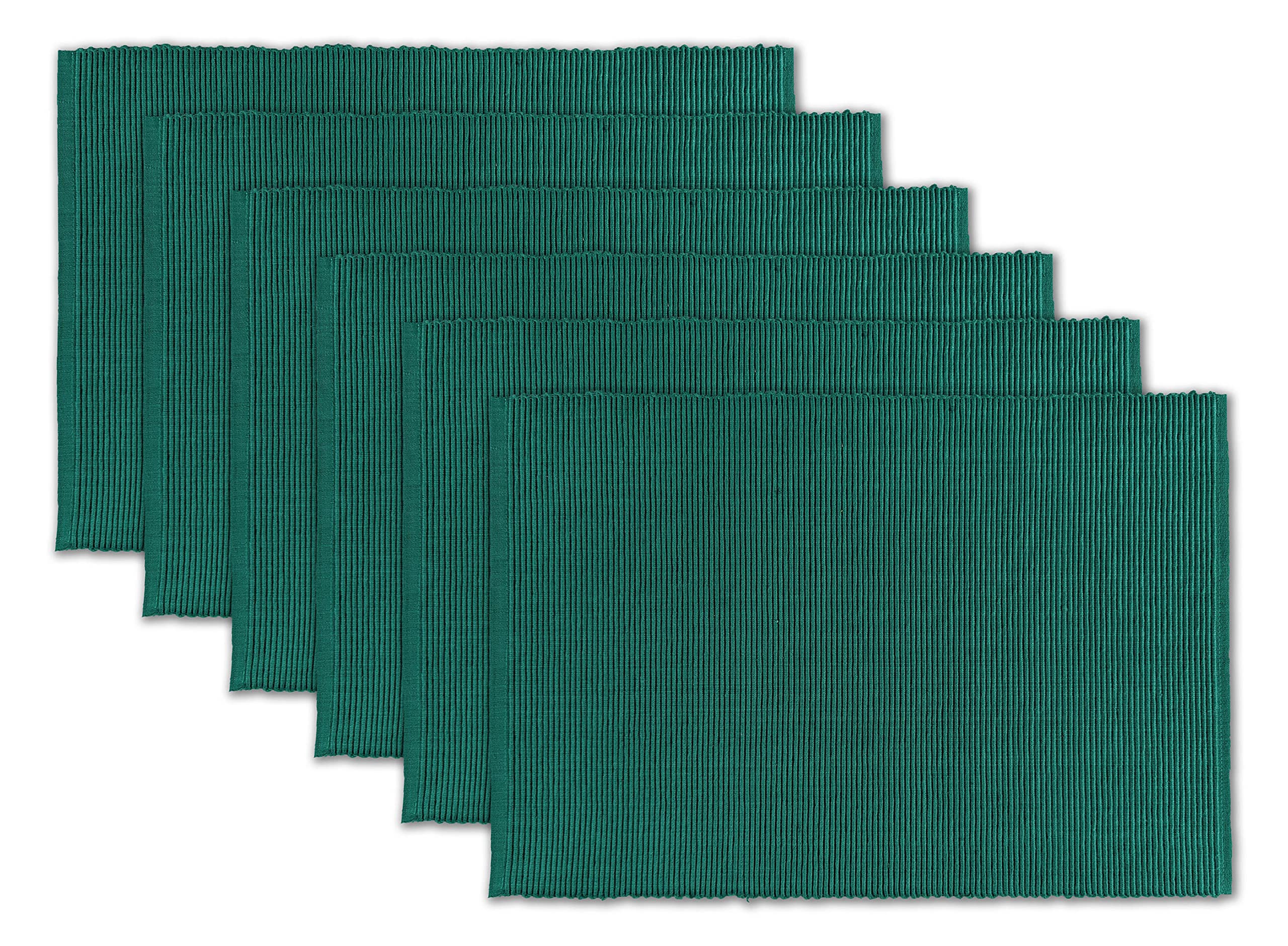 Avka Studio 100% Cotton Ribbed Placemats - Set Of 6-13 X 19 Inches - Peacock Green - Everyday Cloth Table Mats - Thick Construct