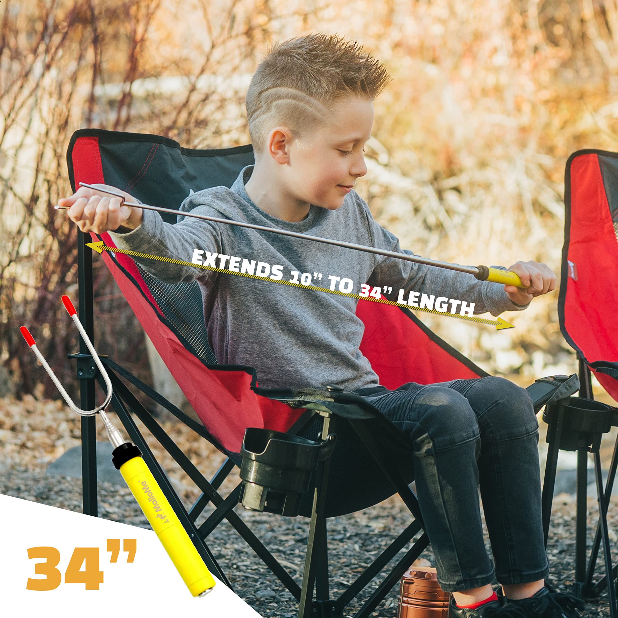 MalloMe Marshmallow Roasting Sticks Smores Kit - Marshmallows Smores Sticks for Fire Pit Long - Camping Campfire Accessories S'mores Gift Set- Smore Hot Dog Roaster Marshmello Skewers - 34Inch 10 Pack