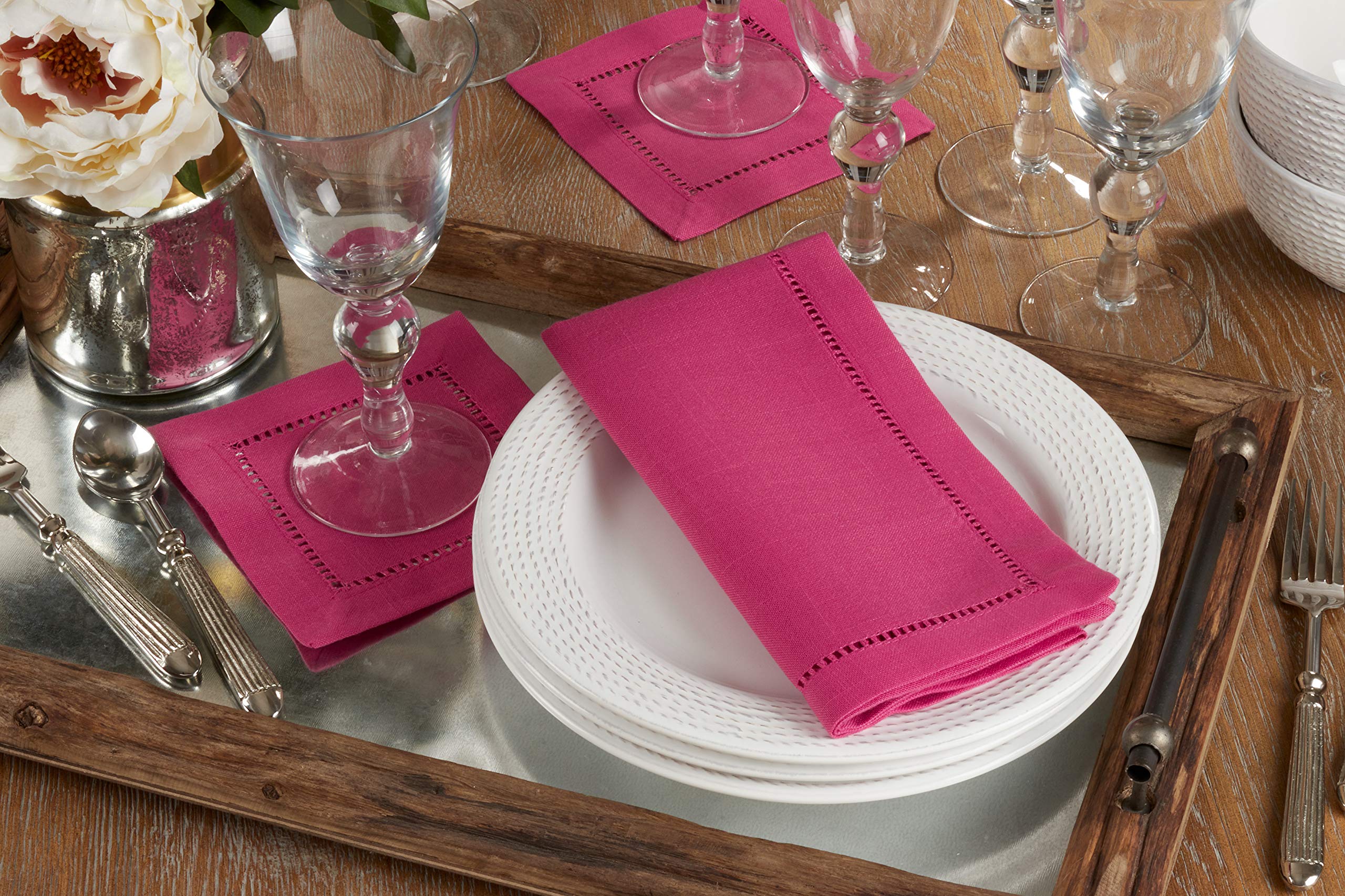 Saro Lifestyle Dinner Napkin With Hemstitched Border (Set Of 12), Fuchsia, 20''