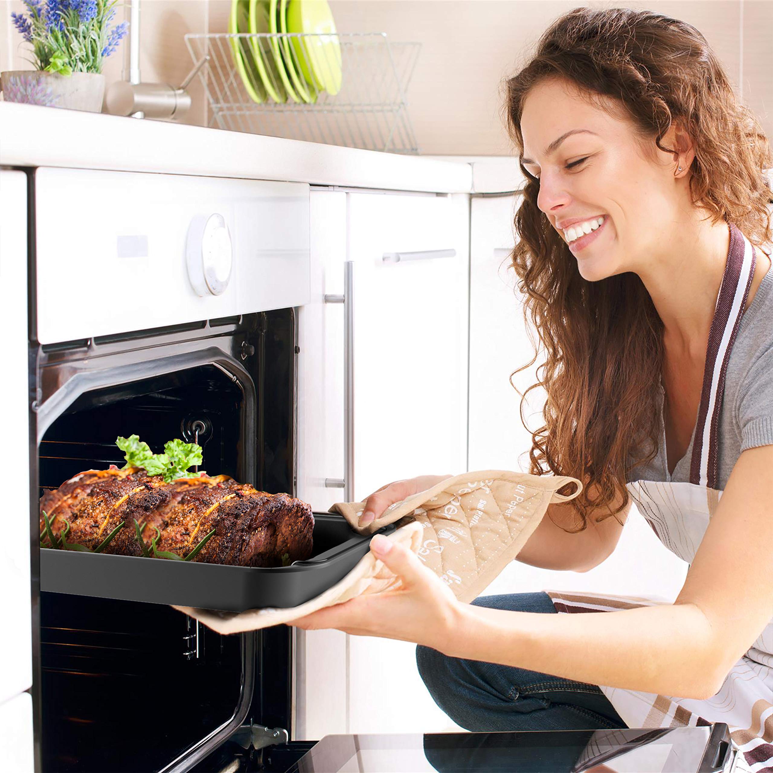 Roasting Pan With Rack-Nonstick Oven Roaster With Removable Grid To Drain Fat And Grease-Healthier Cooking With Kitchen Bakeware