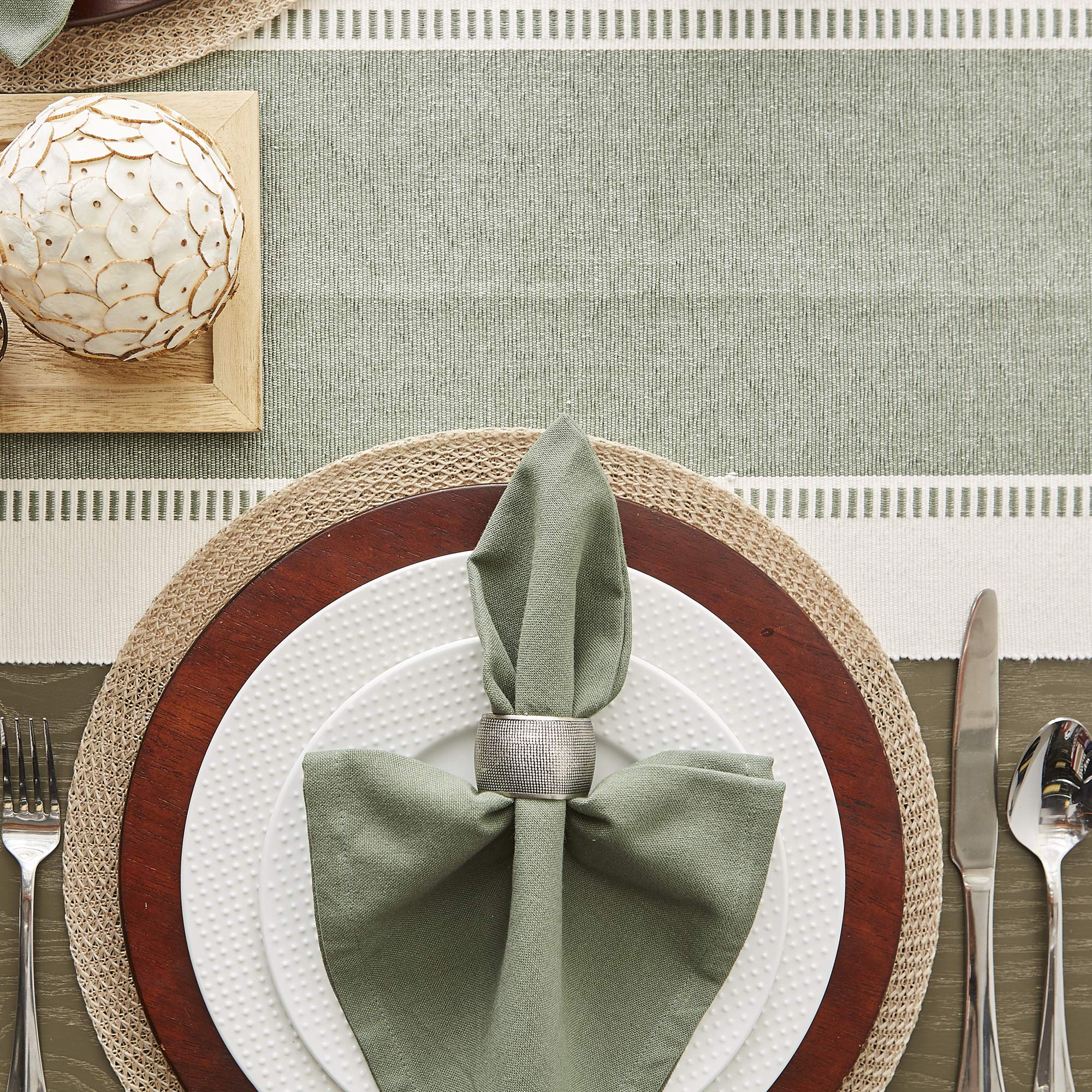 Dii Dobby Stripe Woven Table Runner, 13X108 (13X113.5, Fringe Included), Artichoke
