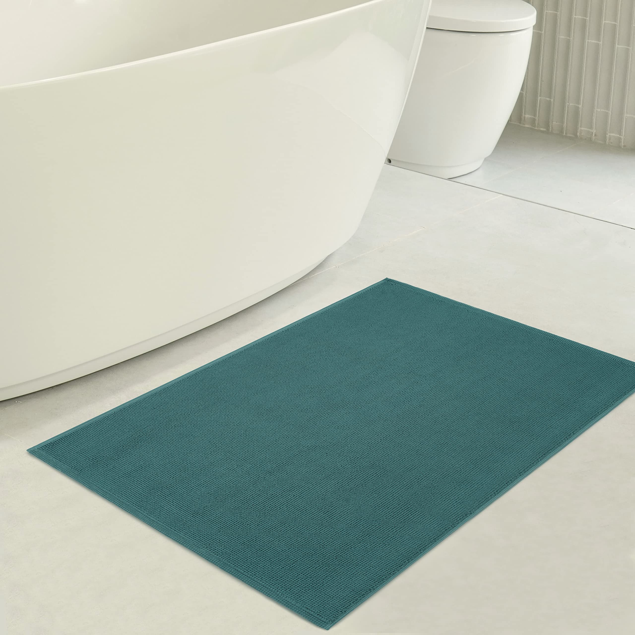American Soft Linen Bath Rug  17 in 24 in 100% Cotton Bath Mats Rugs for Bathroom  Non Slip Washable Shaggy Form Area Rugs  Colonial Blue Bath Rug