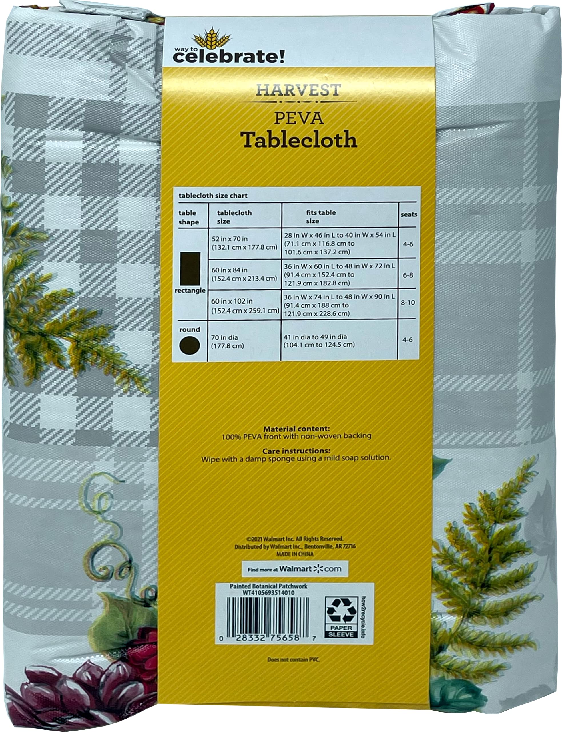 Town & Country Linen Corp Celebrate Vinyl Tablecloth Harvest Botanical Patchwork 70 Round
