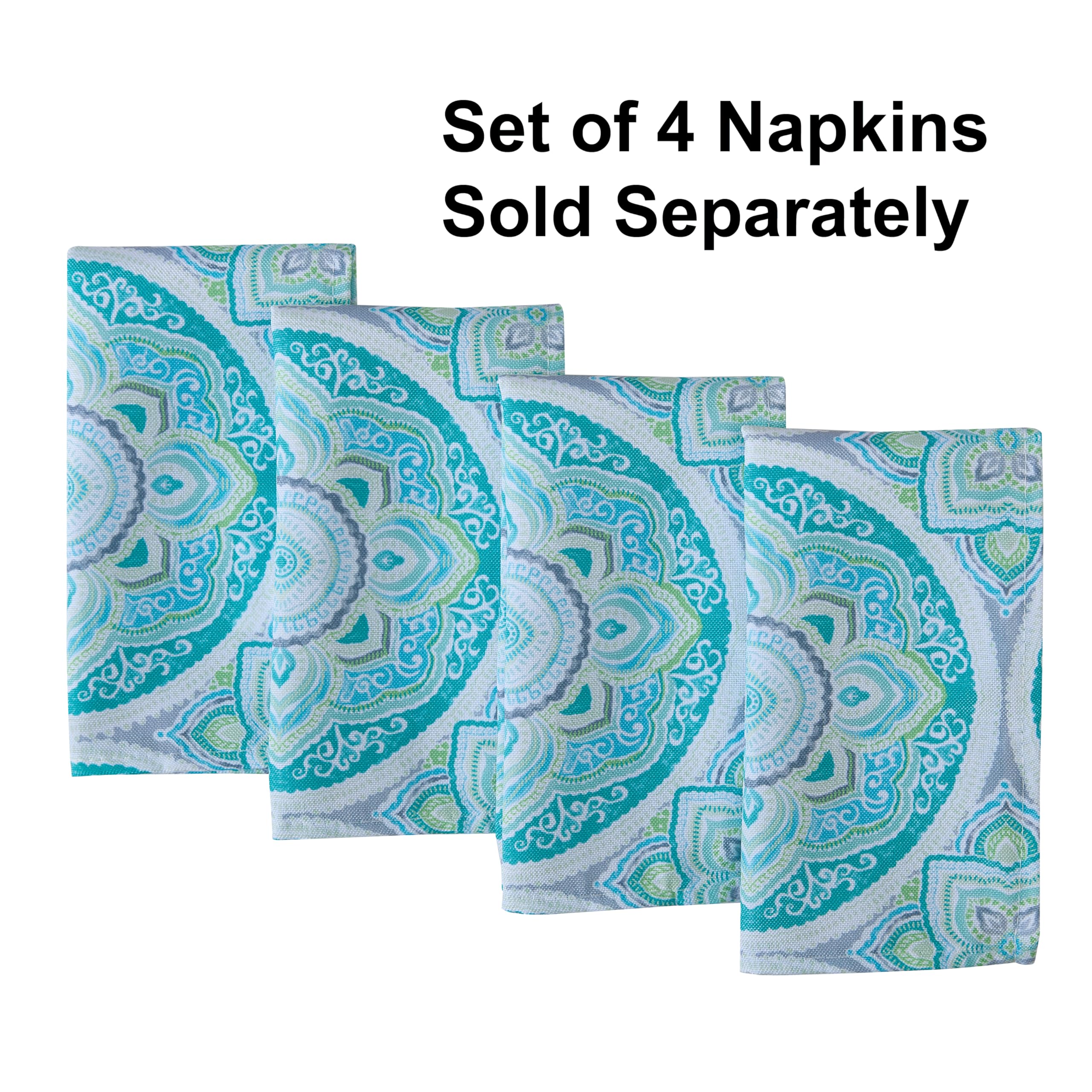 Newbridge Square Fabric Napkins, Santorini Mosaic Glass, Set Of 4 Napkins, Indoor Outdoor Stain And Water Resistant Heavy Weight