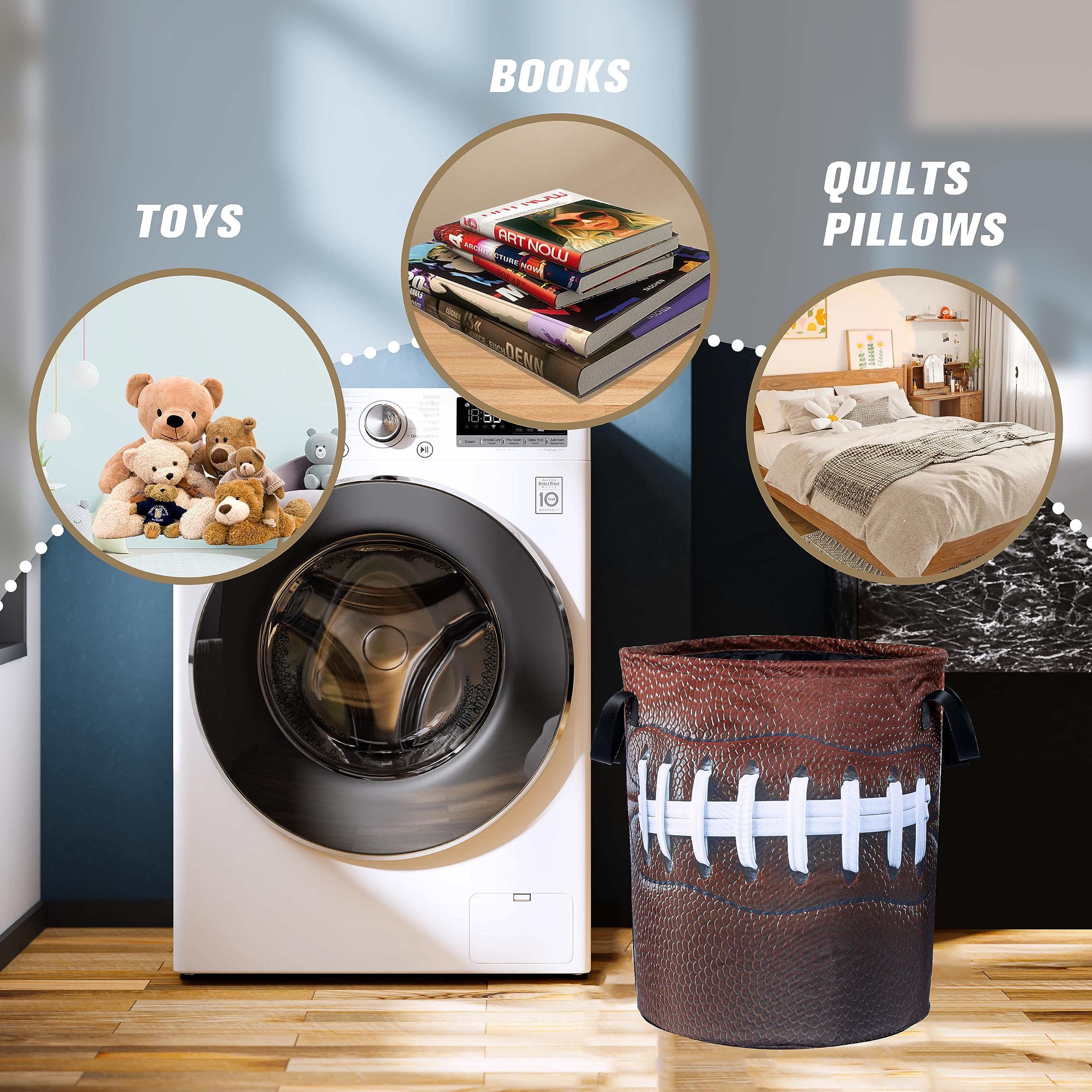 Football Laundry Basket American Ball Foldable Oxford Cloth Funny Tote Bag Laundry Hamper Clothes Storage Bucket Organizer For B