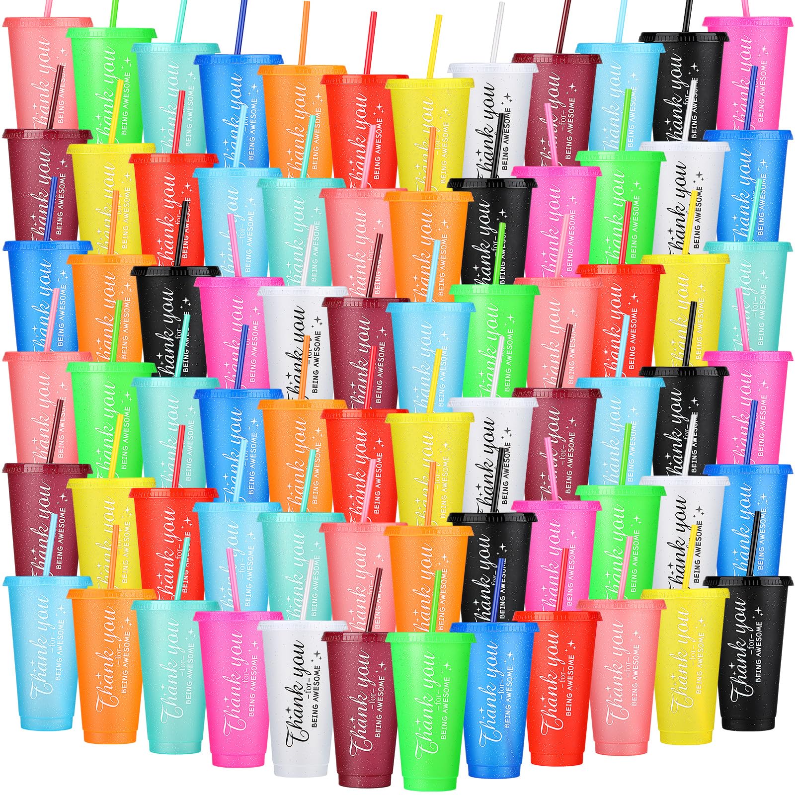 Dandat 72 Pcs Employee Appreciation Gifts Bulk Coworkers Tumbler Cup Staff Thank You Supplies 24 oz Tumbler with Lid and Straw P