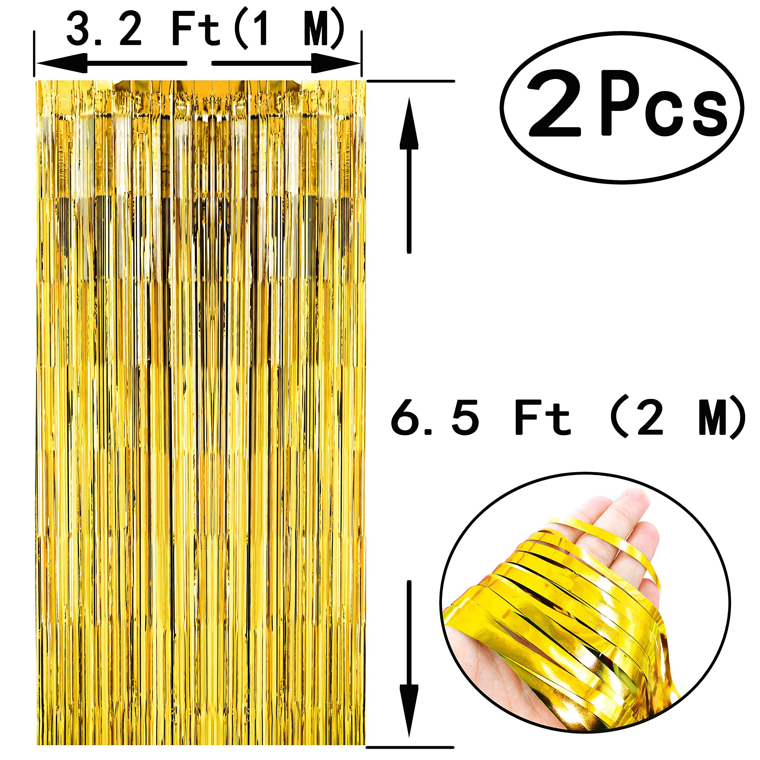 Black Gold Party Tinsel Foil Fringe Curtains - Bachelorette Wedding Graduation New Years Wild One 1920S Birthday Baby Shower Par