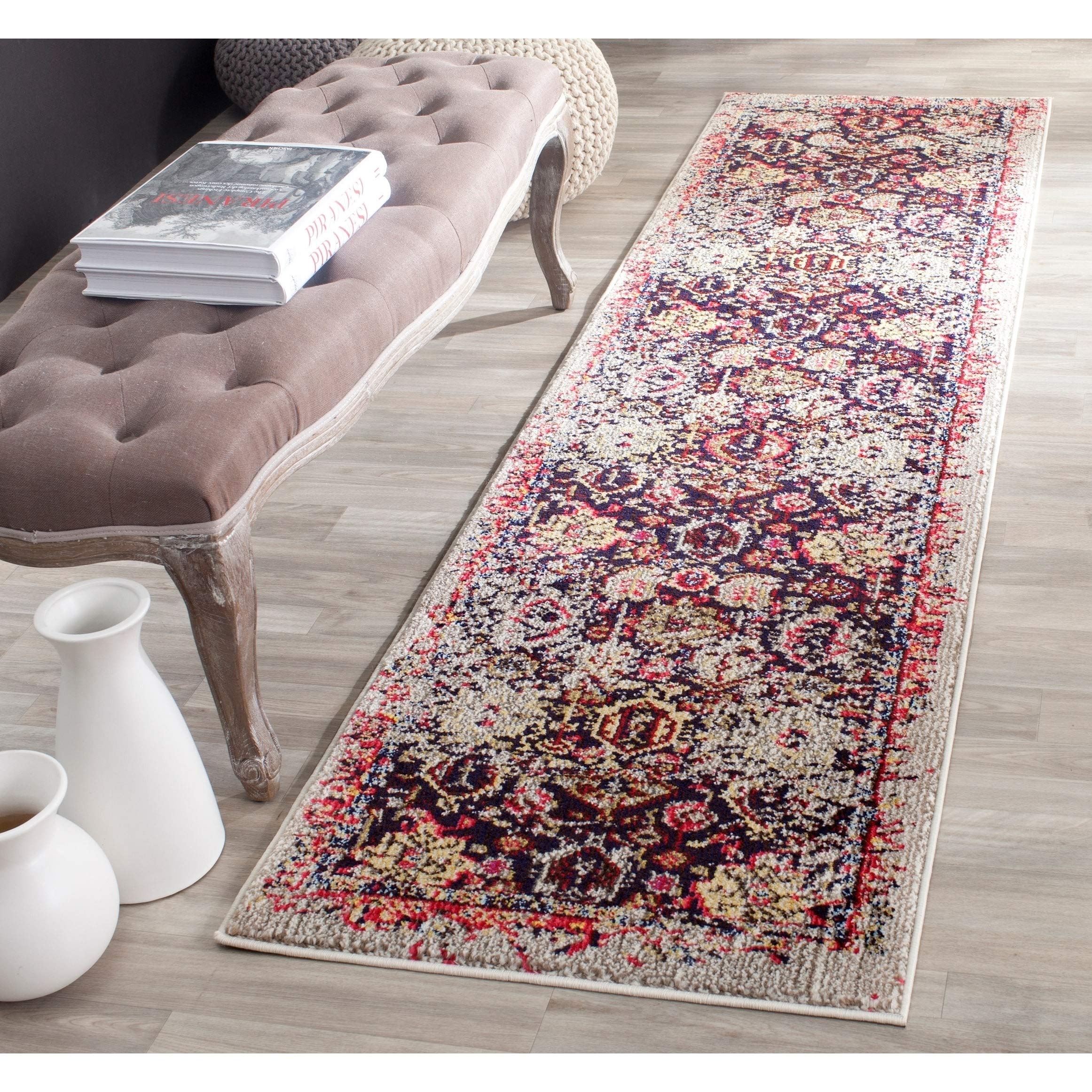 SAFAVIEH Monaco Collection Runner Rug - 22 x 12, Grey & Multi, Oriental Abstract Distressed Design, Non-Shedding & Easy Care, 