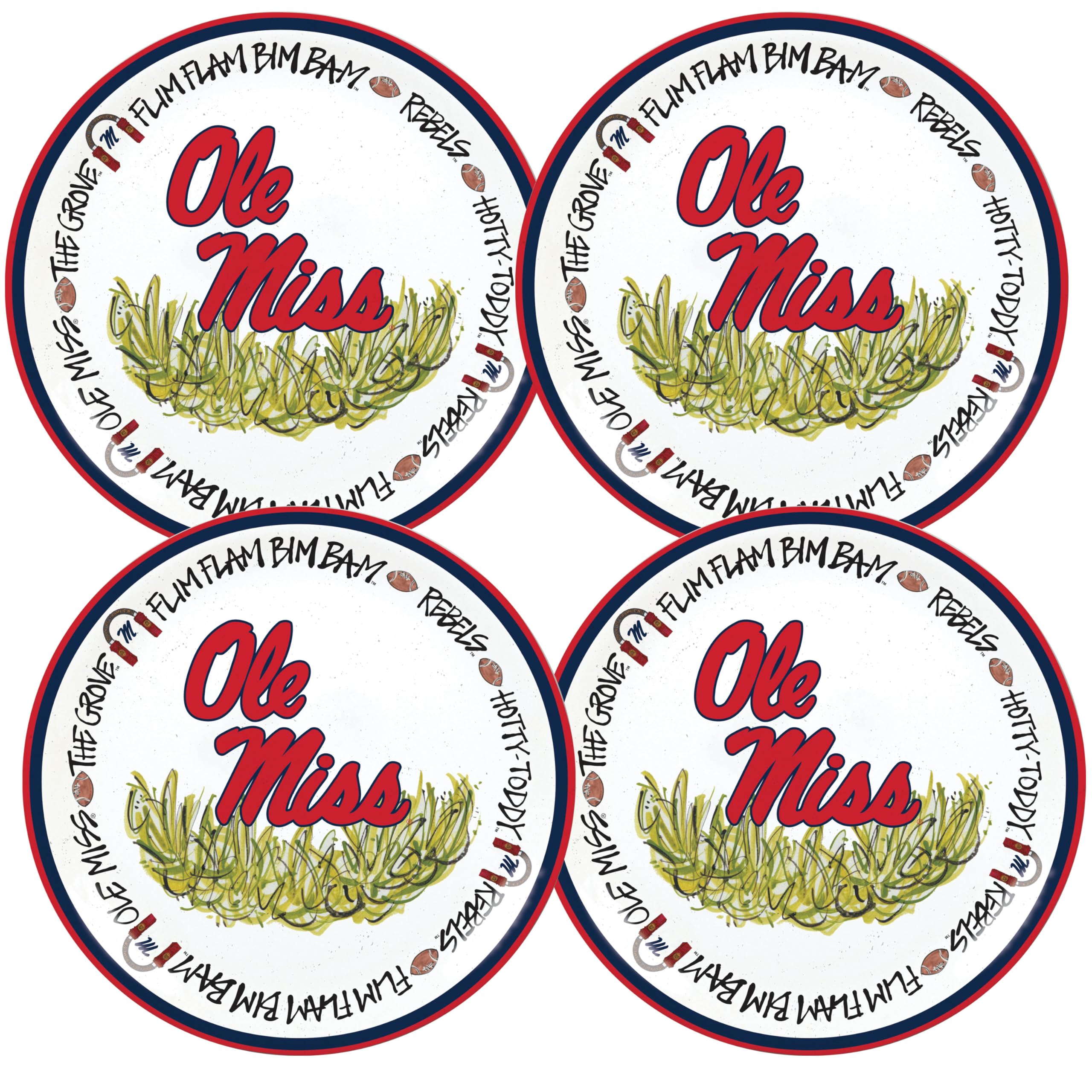 Magnolia Lane Mississippi Rebels 10.5-Inch Melamine Dinner Plate Set of 4 Perfect for Game Day, BBQs, Tailgating, Poolside, Part
