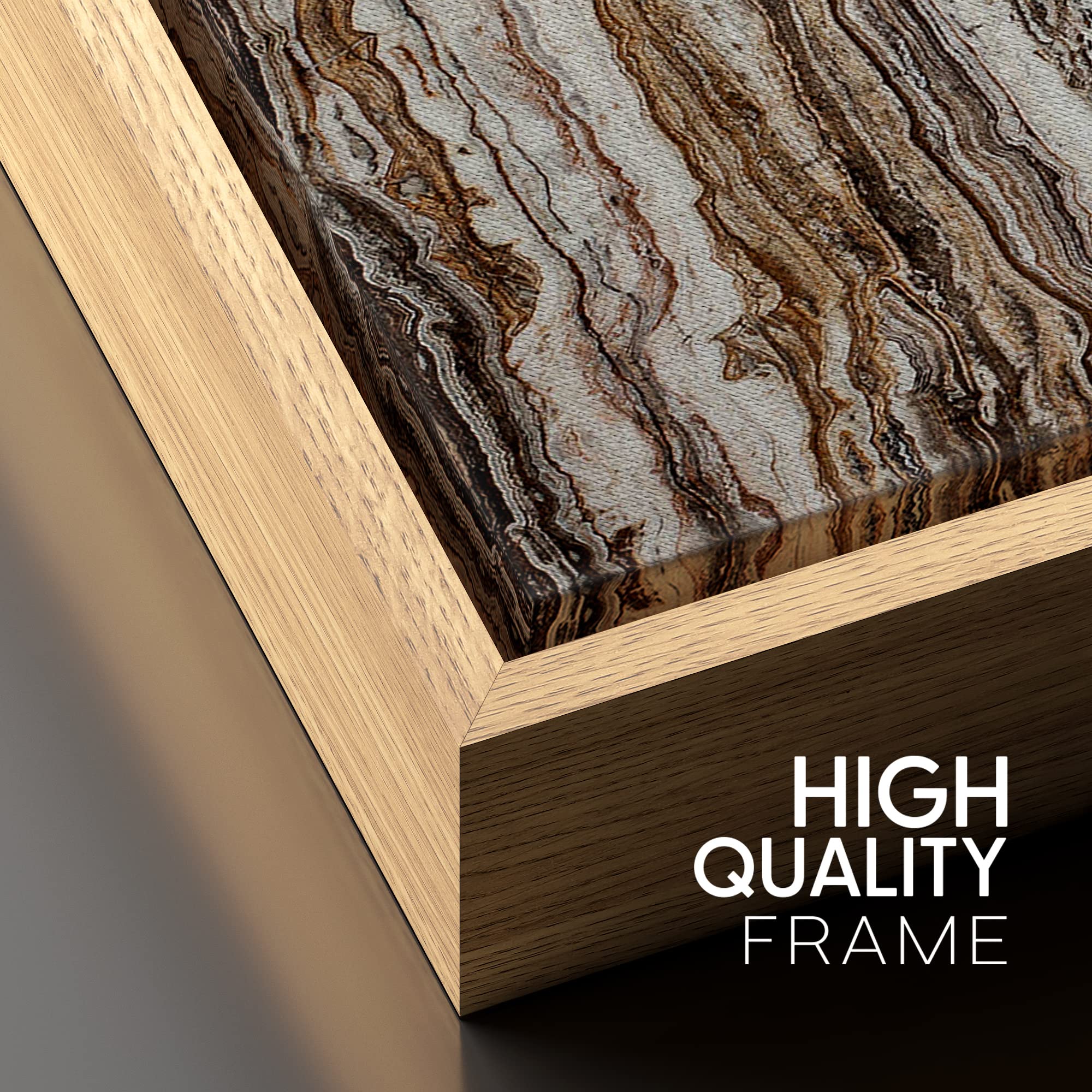 Signford Framed Canvas Print Wall Art Gold Brown Marble Granite Landscape Abstract Shapes Illustrations Modern Art Decorative Bo