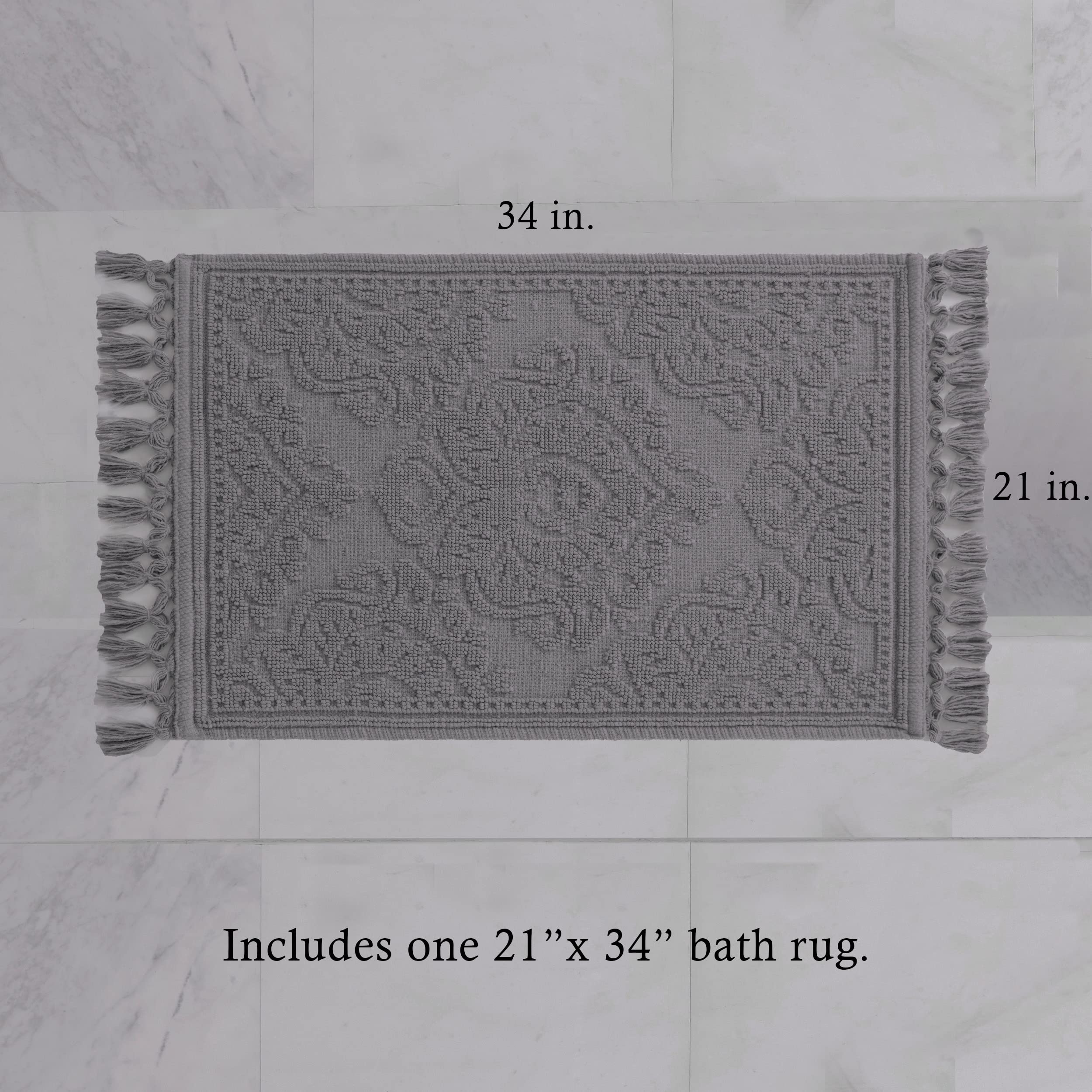 Jean Pierre - Ricardo Bath Mat, Woven Fringe Bathroom Rugs, 100% Cotton, Premium Bathroom Decor - Measures 21'' X 41'' - Dark Gr