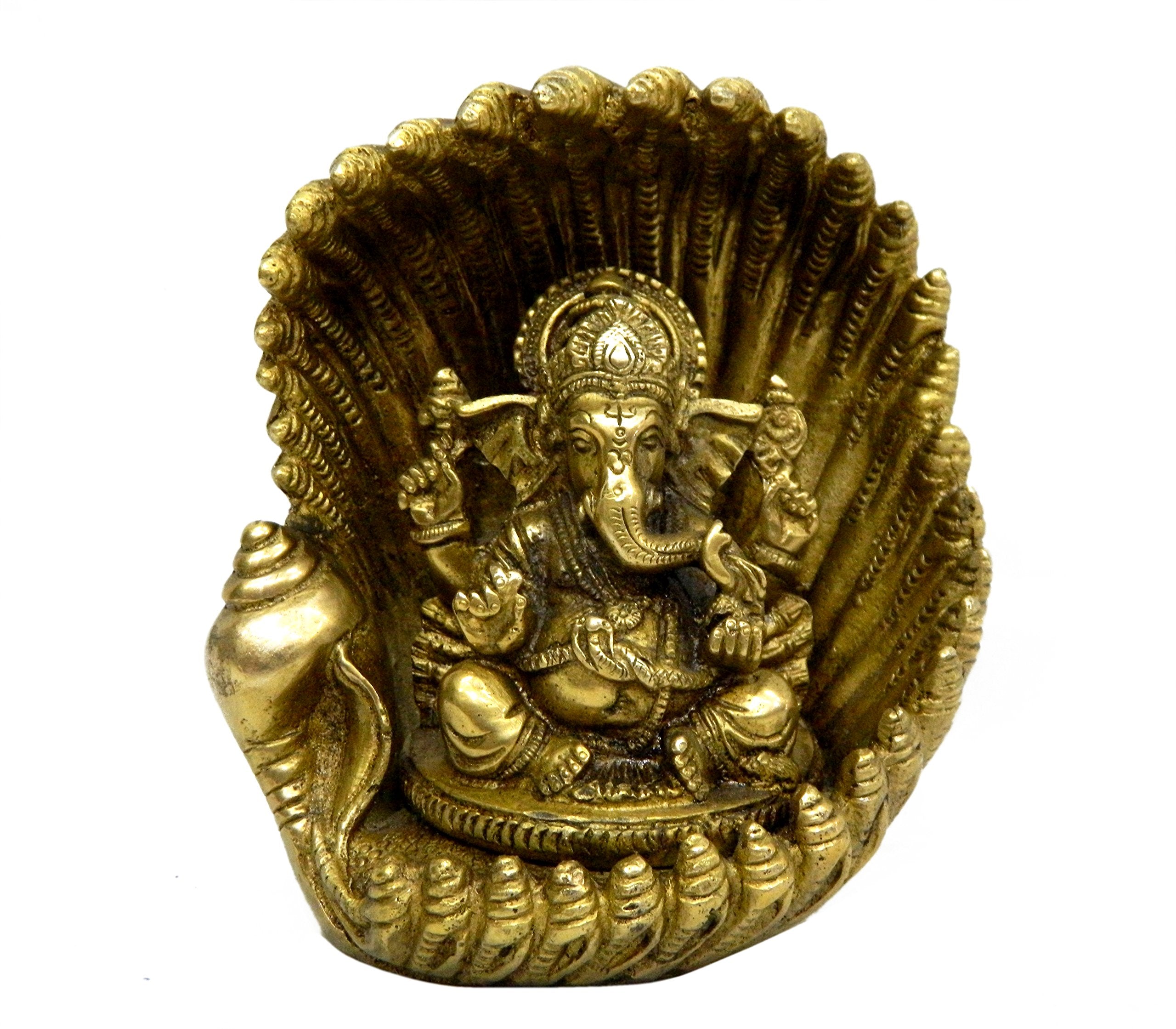 Kalarambh Brass Ganesha/Ganesh/Ganpati Idol Murti Statue For Home Pooja Puja Mandir Decor Collectible Handicraft Art, Yellow, 6 
