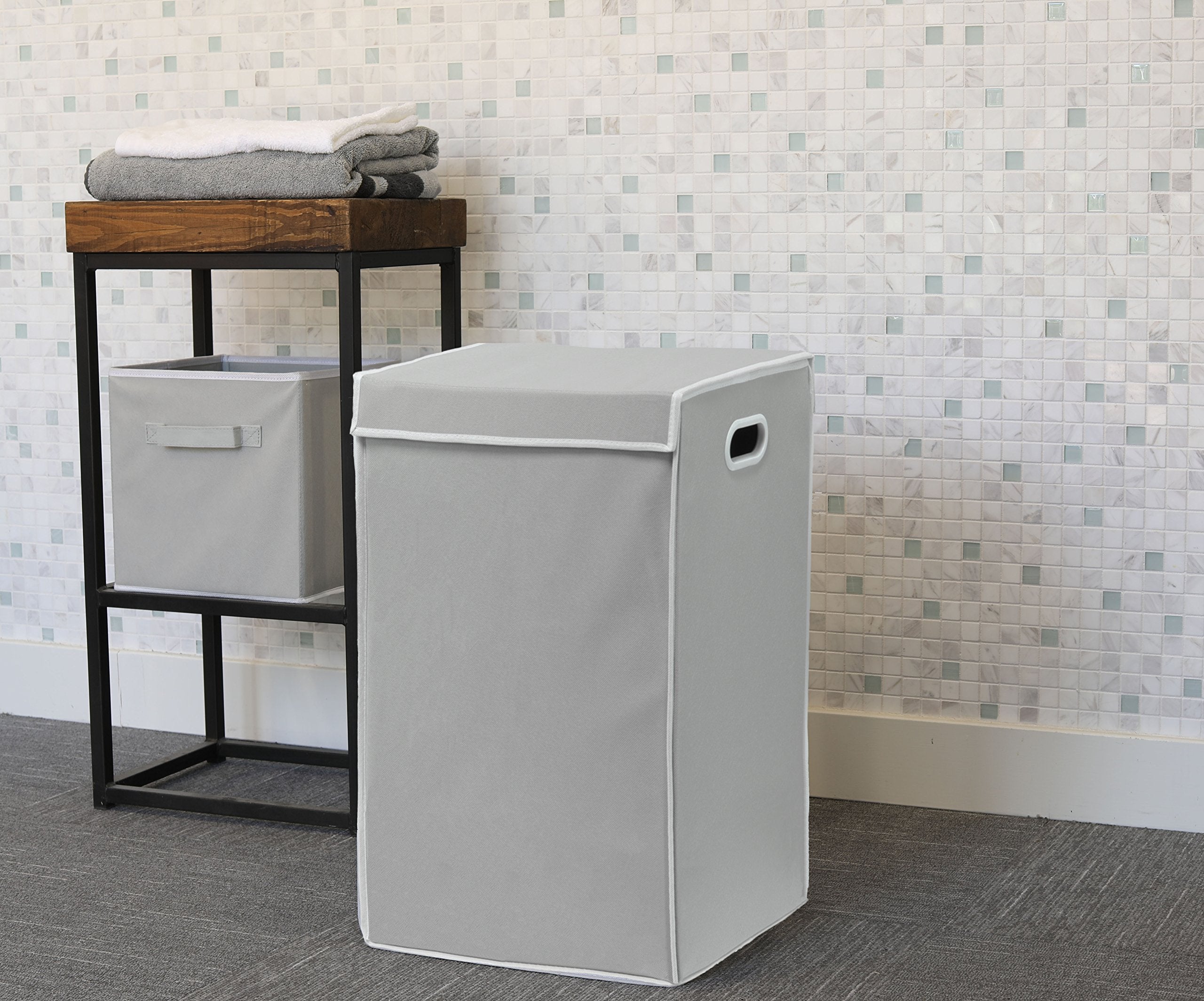 Simple Houseware Foldable Laundry Hamper Basket With Lid, Grey