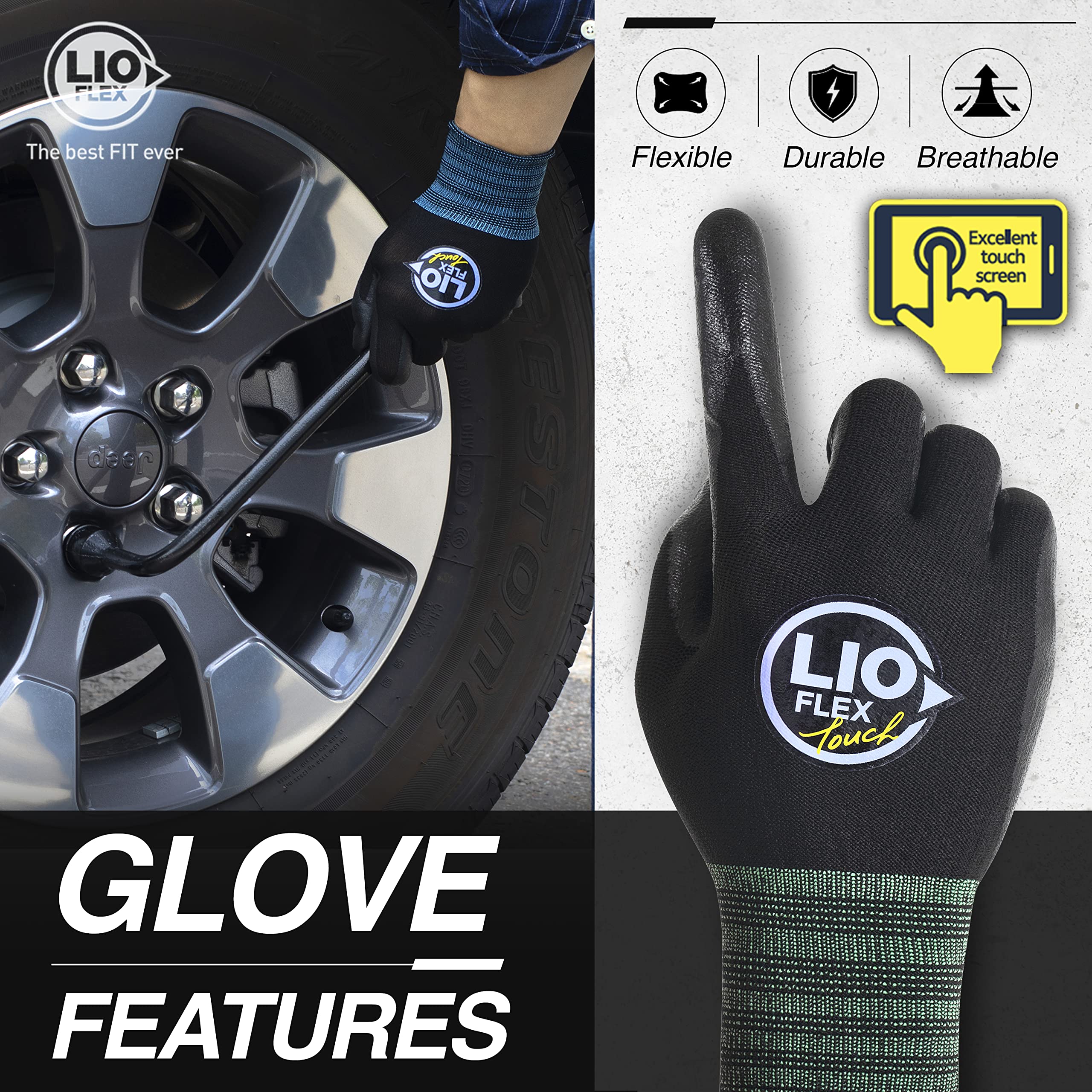 Lio Flex Smart Touch Screen Gloves - Work Gloves Men  Women With Thin, Lightweight, Breathable, Flexible, Durable, Anti Slip, Ho