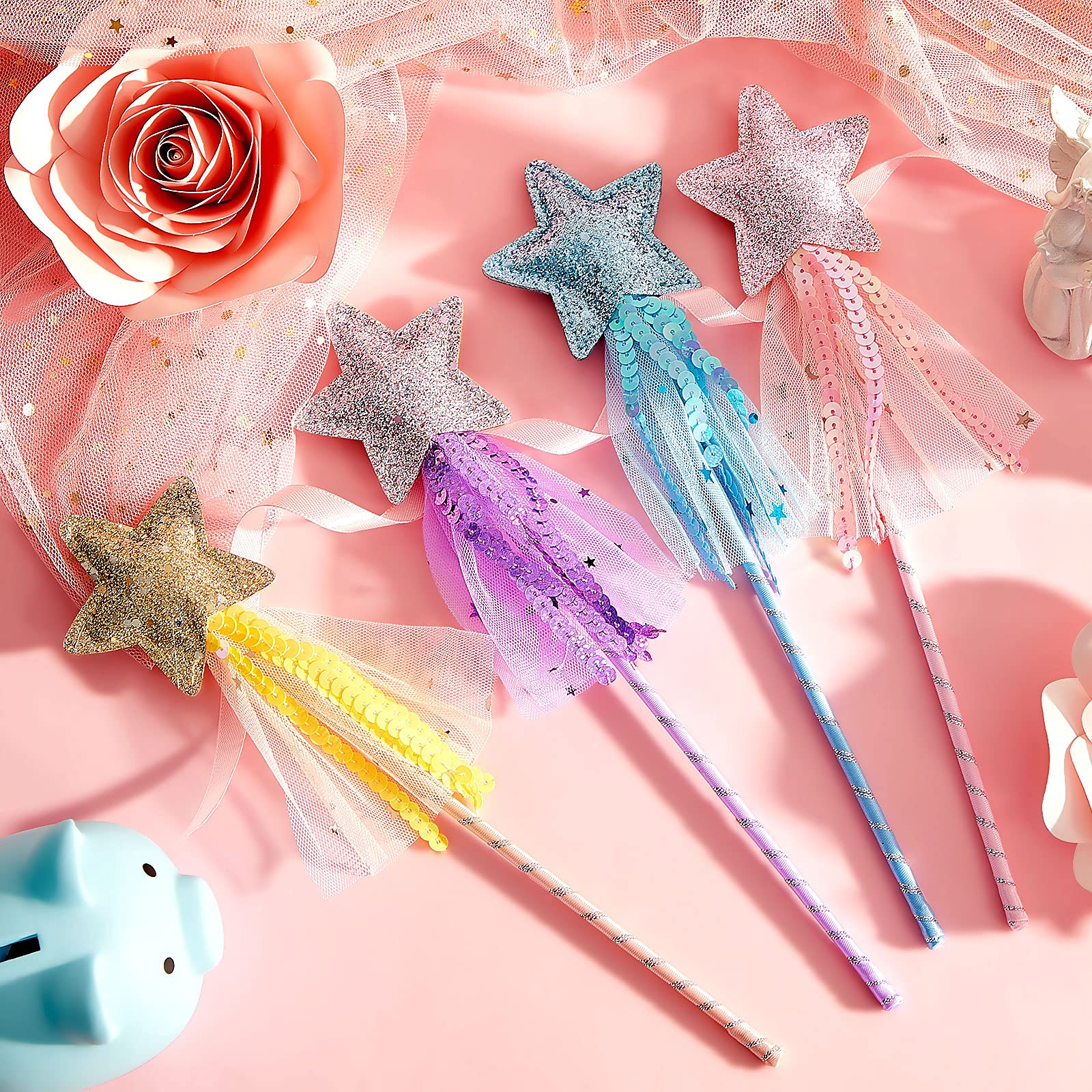 Skylety 16 Pcs Fairy Wands Star Glitter Wand Princess Wands For Girls Kids Princess Party Favors Angel Wand Sticks With Ribbon C