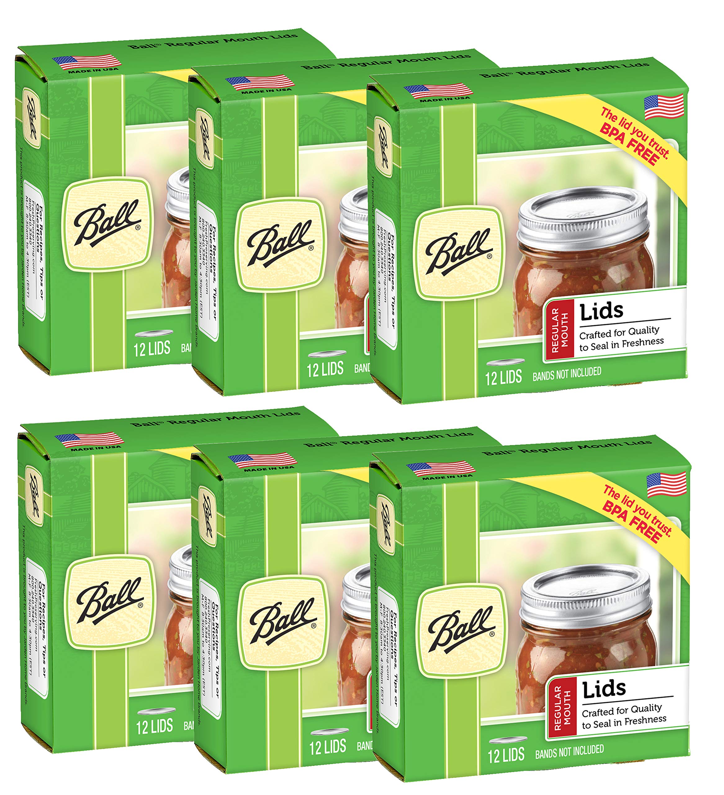 Ball Regular Mouth Lids For Glass Mason Jars, Used For Canning, Pickling, Juice, Jam, Jelly 12-Count, Pack Of 6 (72-Lids Total)