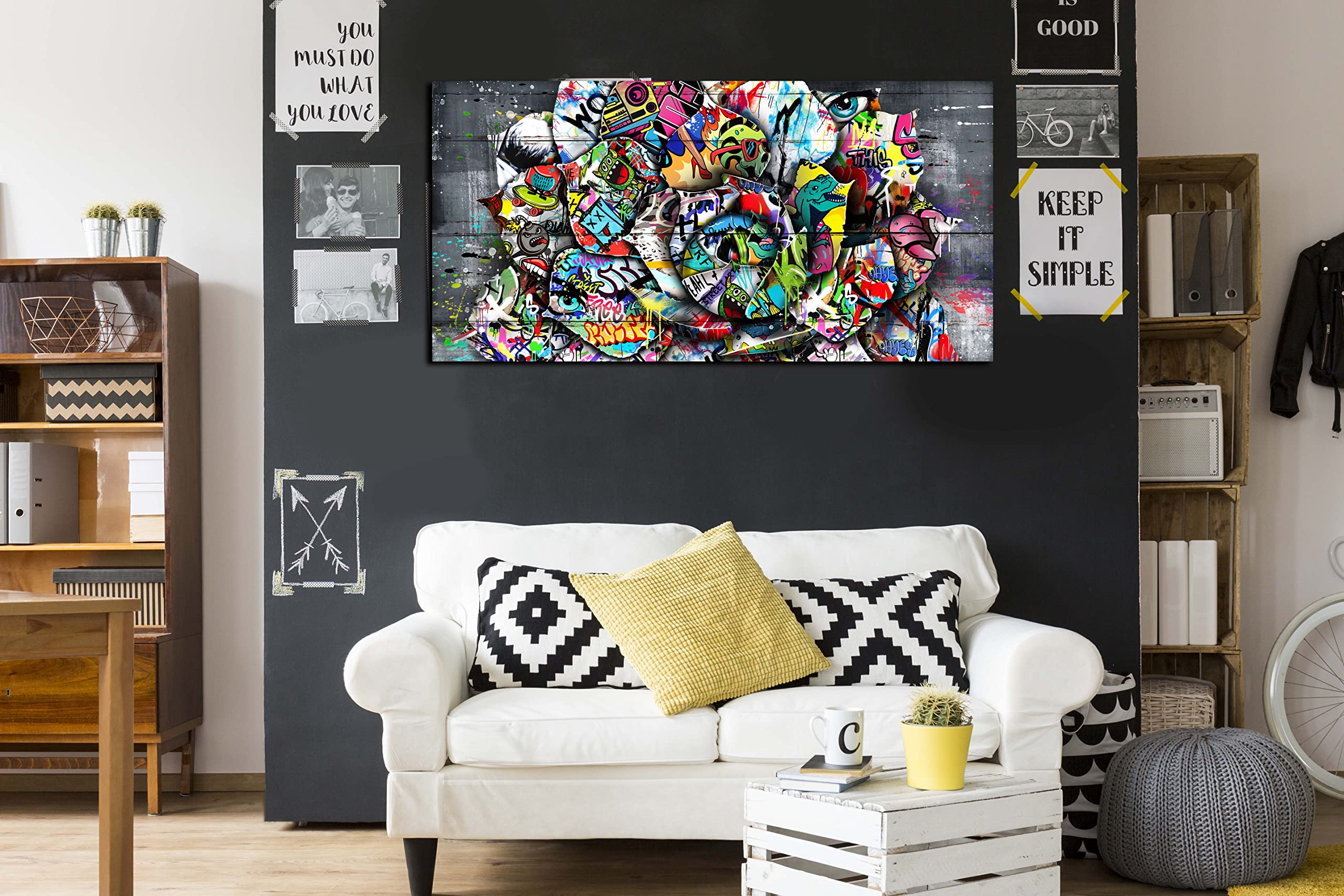 Sixttart Flower Pictures Wall-Decor - Banksy Street Wall Art - Large Abstract Canvas Wall Art Ready To Hang Size 60'' X 30''