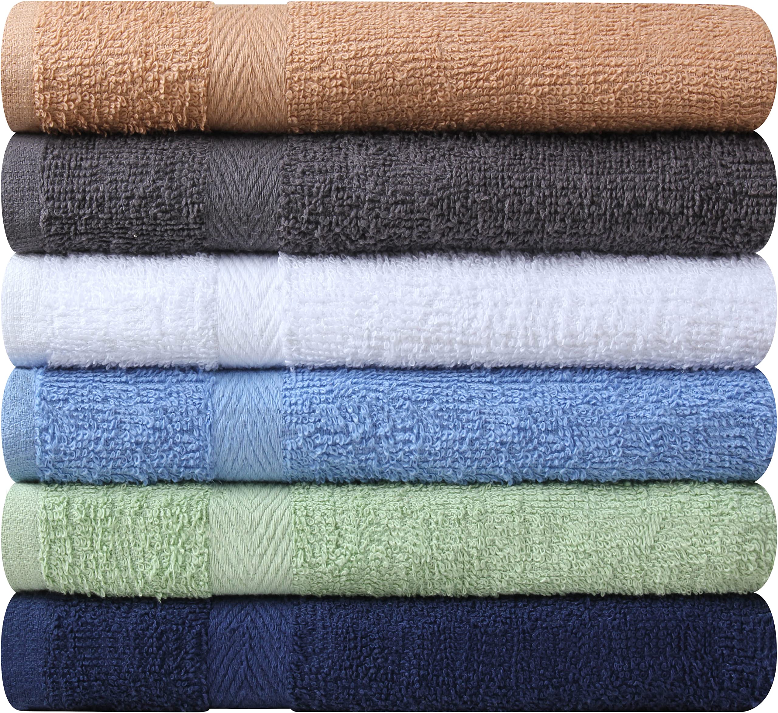 Towel And Linen Mart 100% Cotton 6 Pack Bath Towel Set, Quick Dry, Super Absorbent, Light Weight, Soft, Multi Colors (27 X 54 Pa