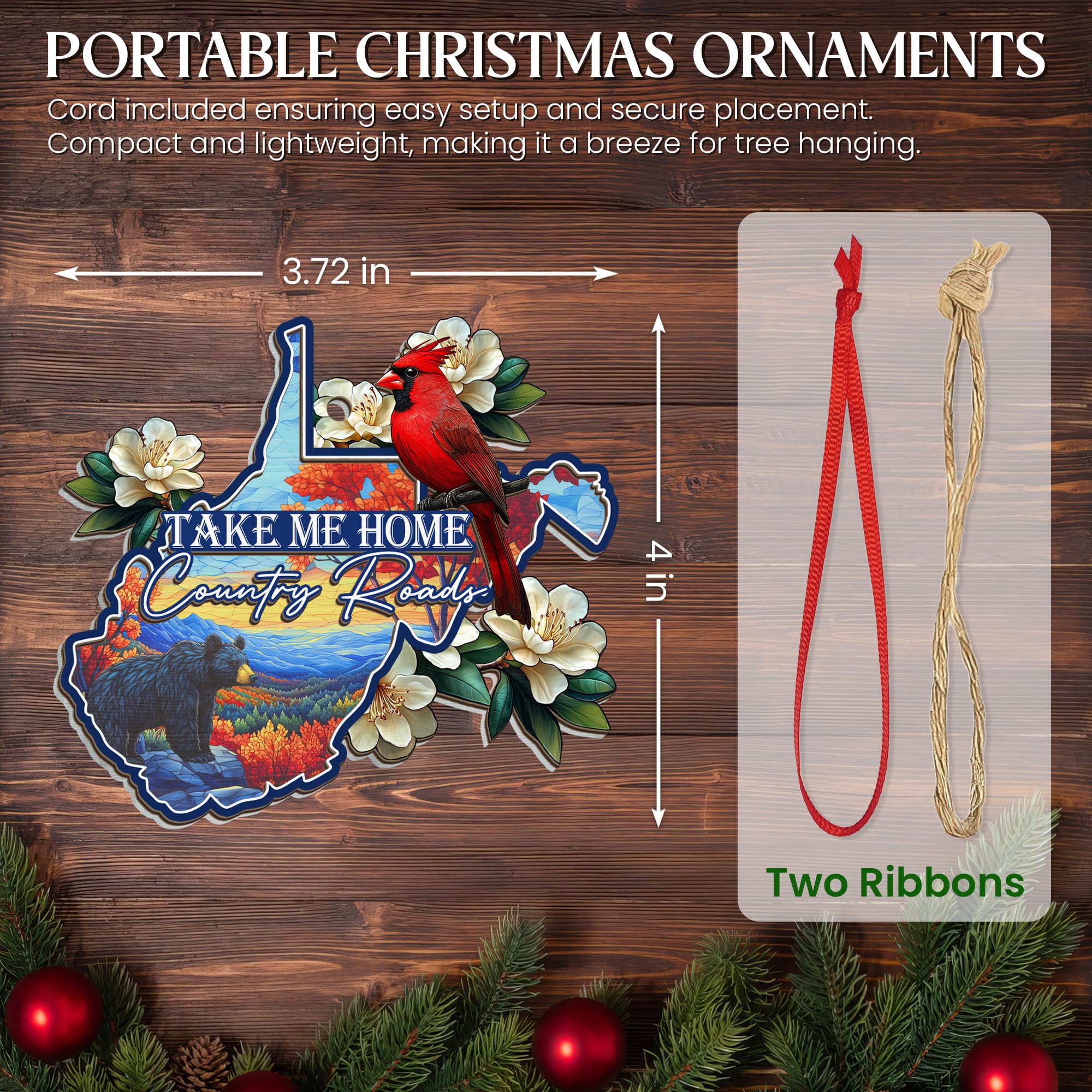 FLAGWIX West Virginia Gifts for Women Men - Suncatcher West Virginia Christmas Ornaments 2025 - Rhododendron Flower and Cardinal
