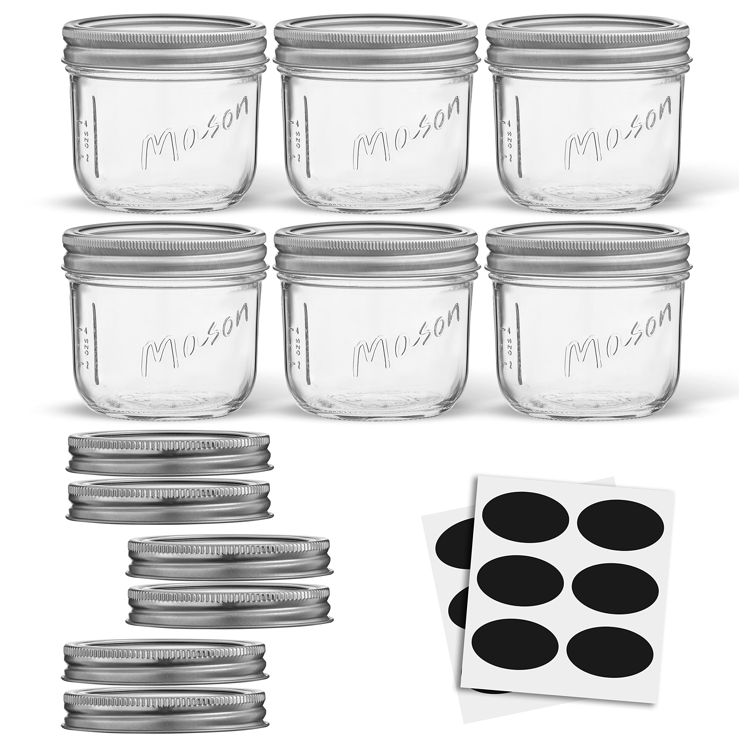 8 Oz Mason Jars With Lids, Labels And Measures 6-Pack Wide Mouth Glass Jar With Lid And Band Airtight Canning Jars, Overnight Oa
