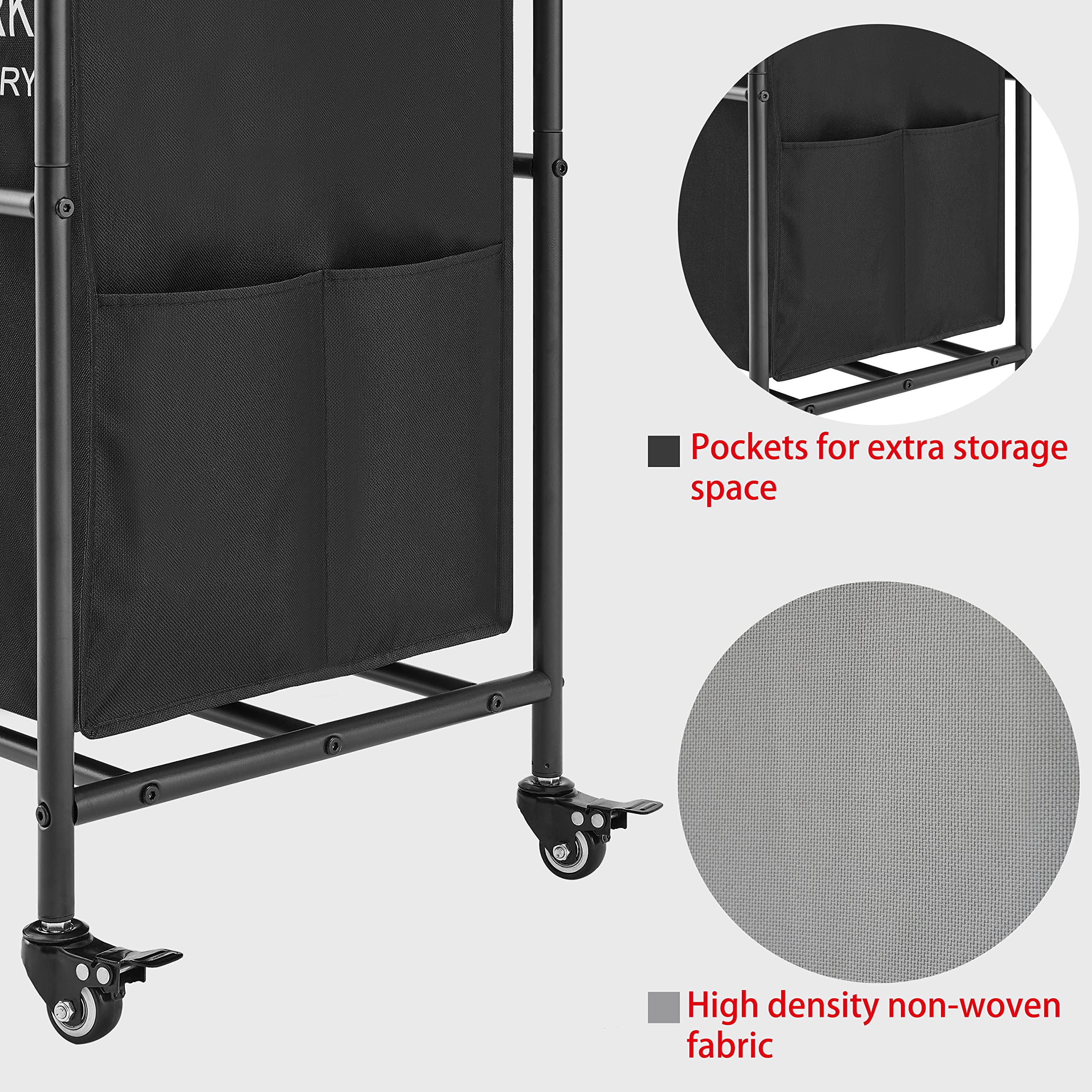 Tajsoon 2 Bag Laundry Sorter Cart, Laundry Hamper Sorter Basket With Heavy Duty Lockable Rolling Wheels For Clothes Storage, Bla