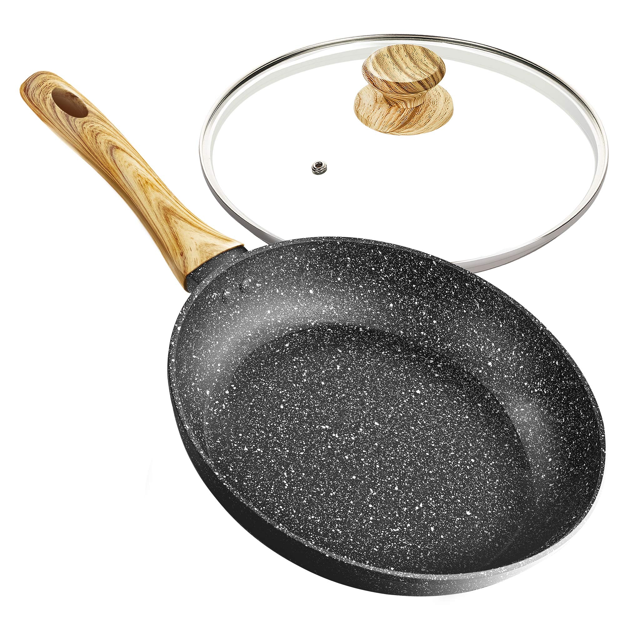 MICHELANGELO 8 Inch Nonstick Frying Pan with Lid, Non Stick Small Frying Pan with Non-Toxic Coating, Non-Stick Skillet with Ergo