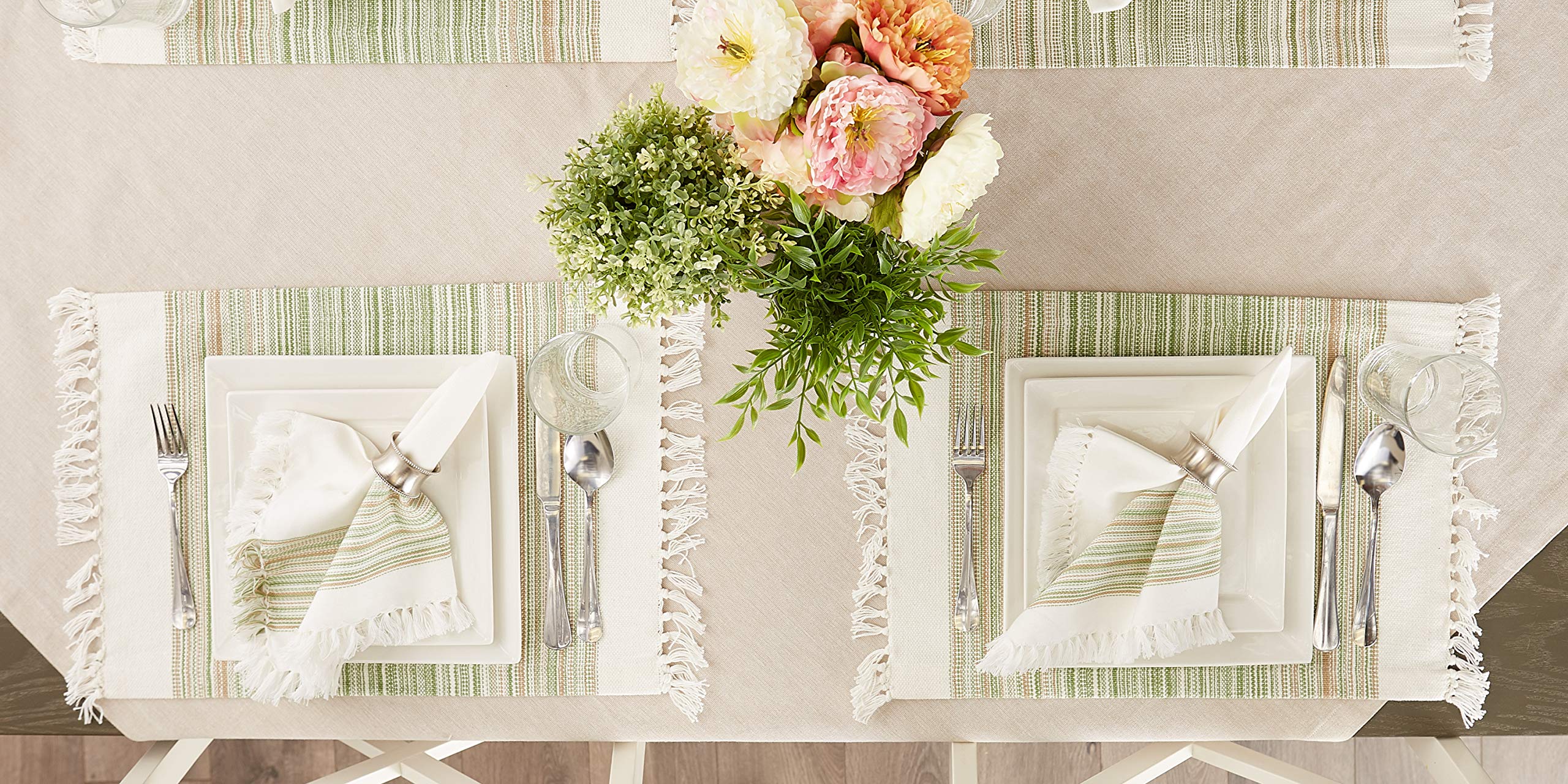 Dii Everyday Collection Fringed Stripe Tabletop, Placemat Set, 13X20, Thyme