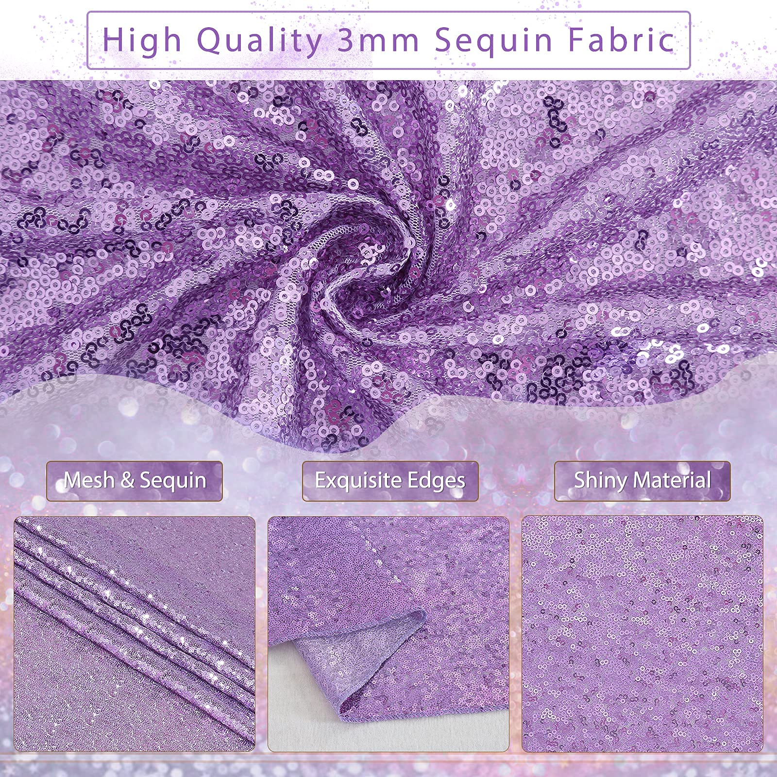 B-Cool Purple Table Runners 4 Pack 12X72 Inch Sequin Lavender Runner For Tables Halloween Party Decor Christmas Holiday Birthday