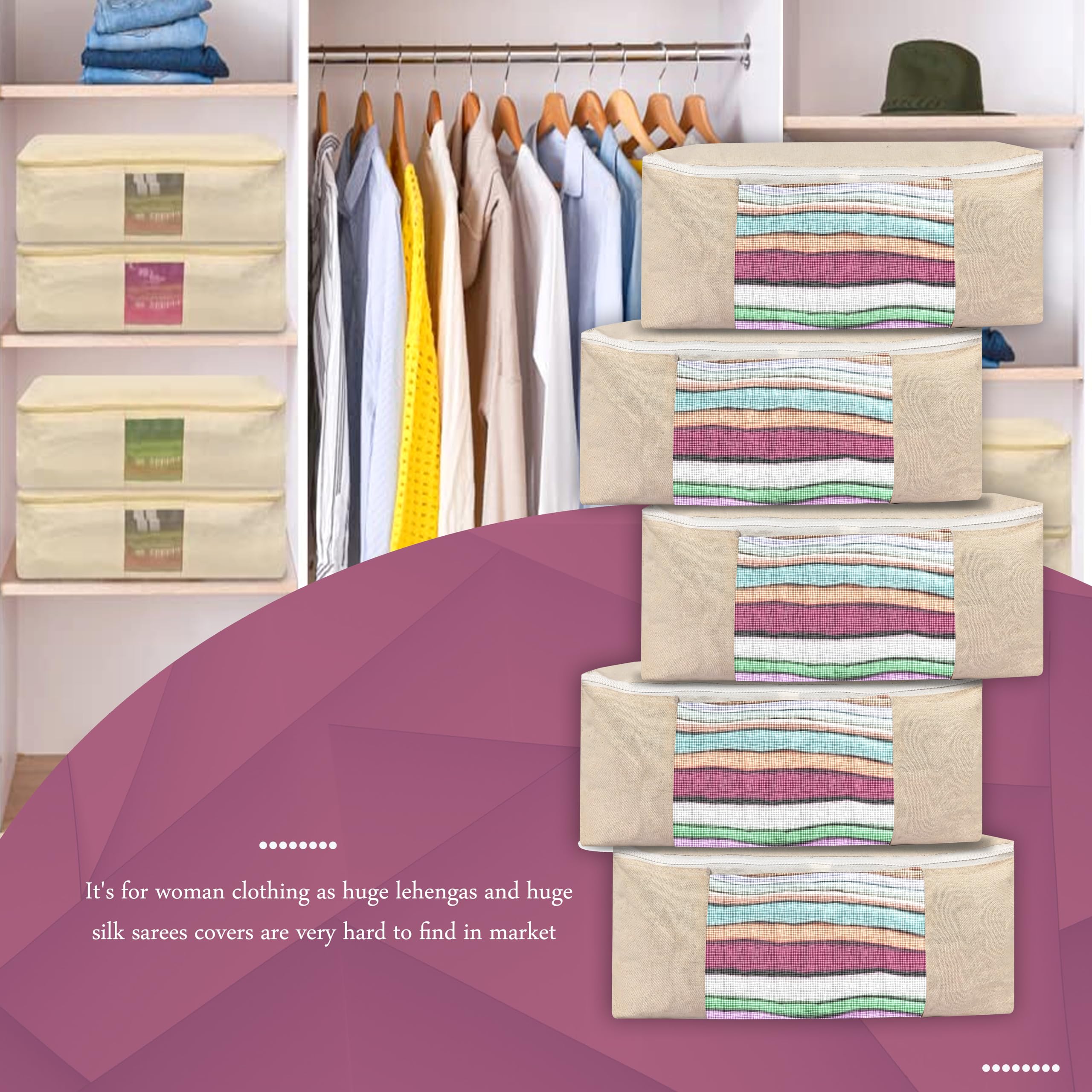 HOLLIO Cotton Canvas Clothes Storage Bags Saree Covers For Storage Saree Covers with Zip for Storage Design for Woman Dresses, S