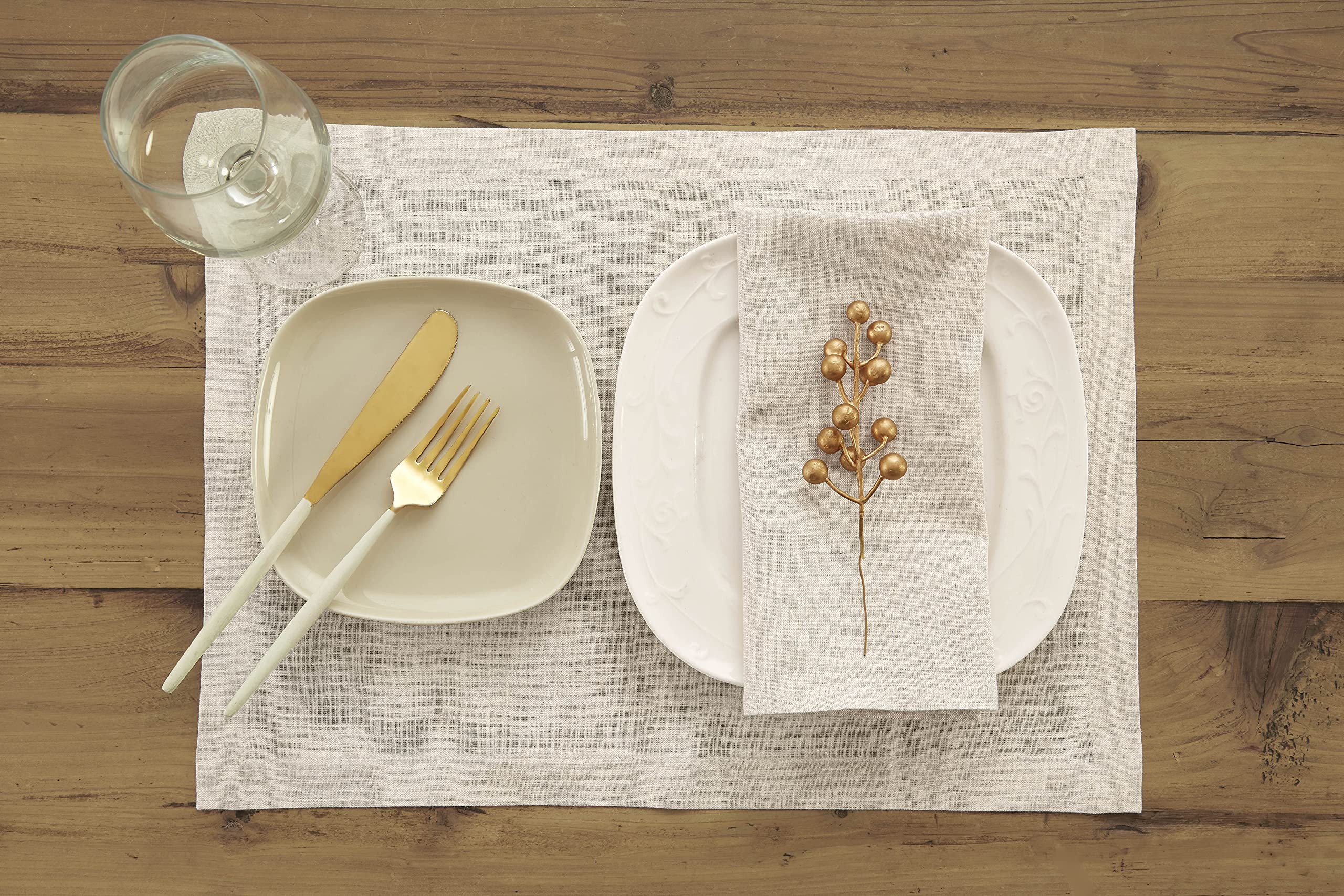 Solino Home Linen Placemats 19'' L X 14'' W Inch - 100% Pure Linen Light Natural Cloth Placemats Set Of 6 - Athena, Washable Fab